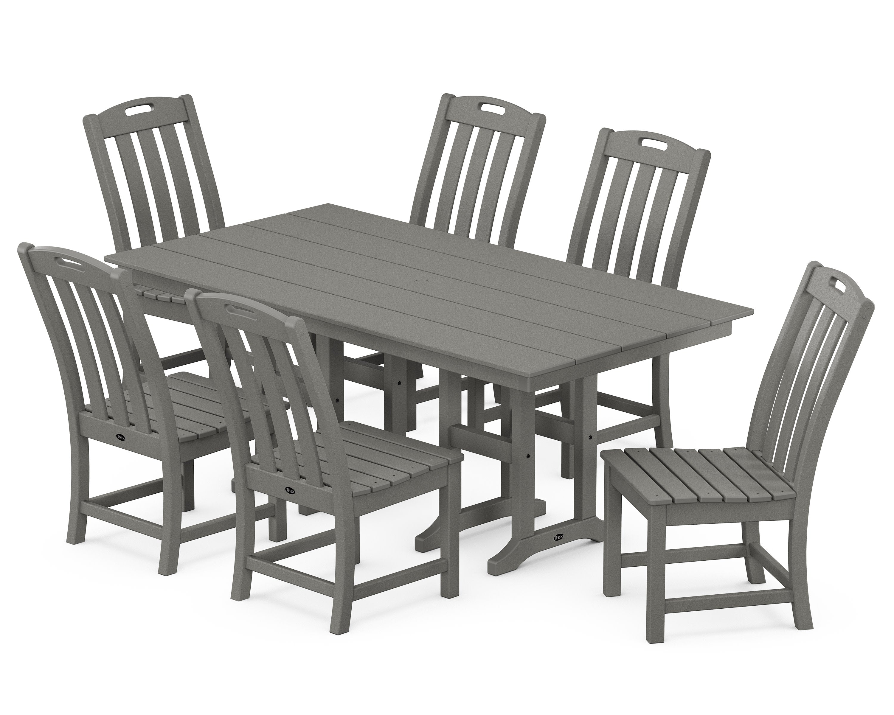 Yacht Club 7-Piece Farmhouse Side Chair Dining Set in Stepping Stone