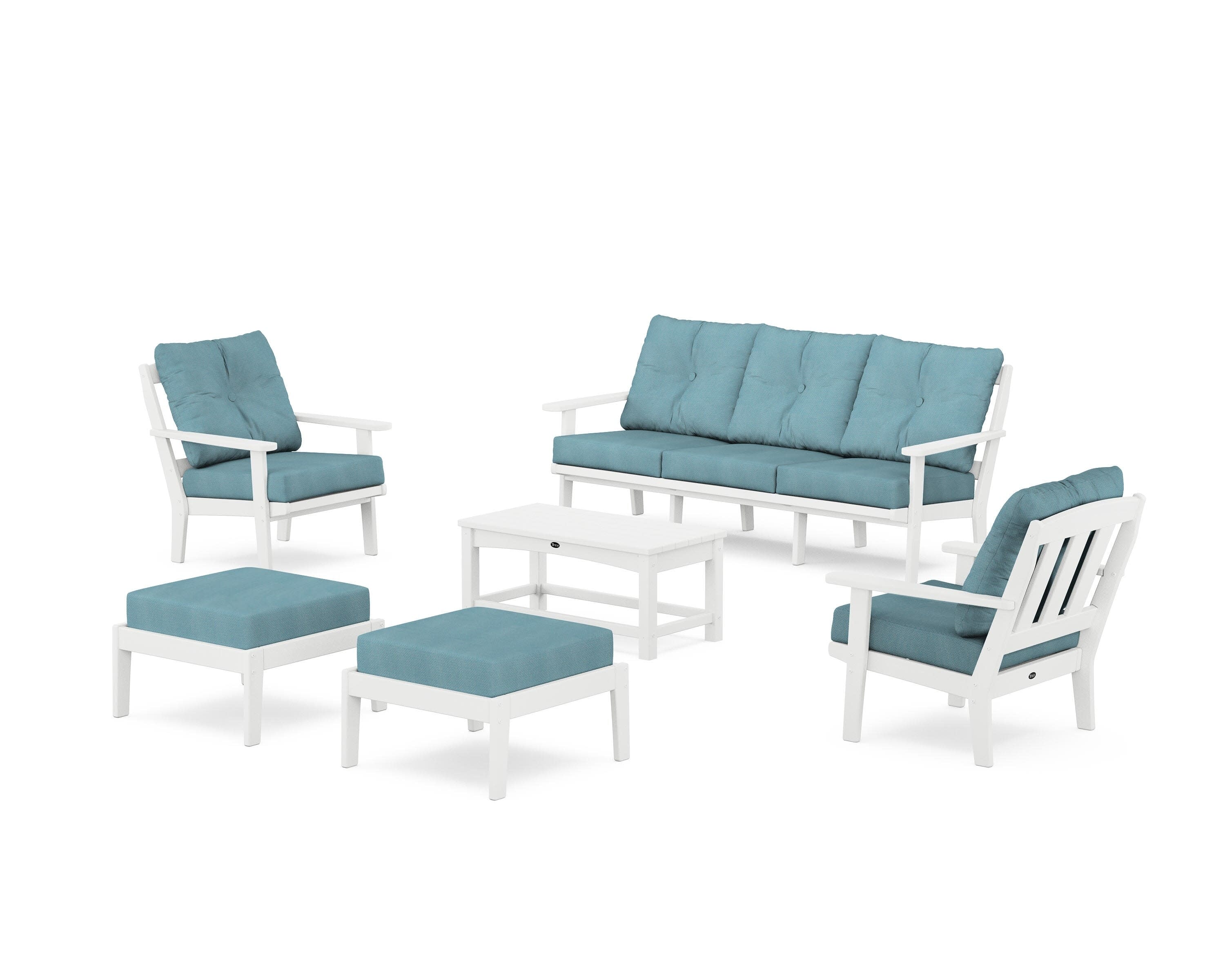 Cape Cod 6-Piece Lounge Sofa Set in Classic White / Lattice Sky Blue