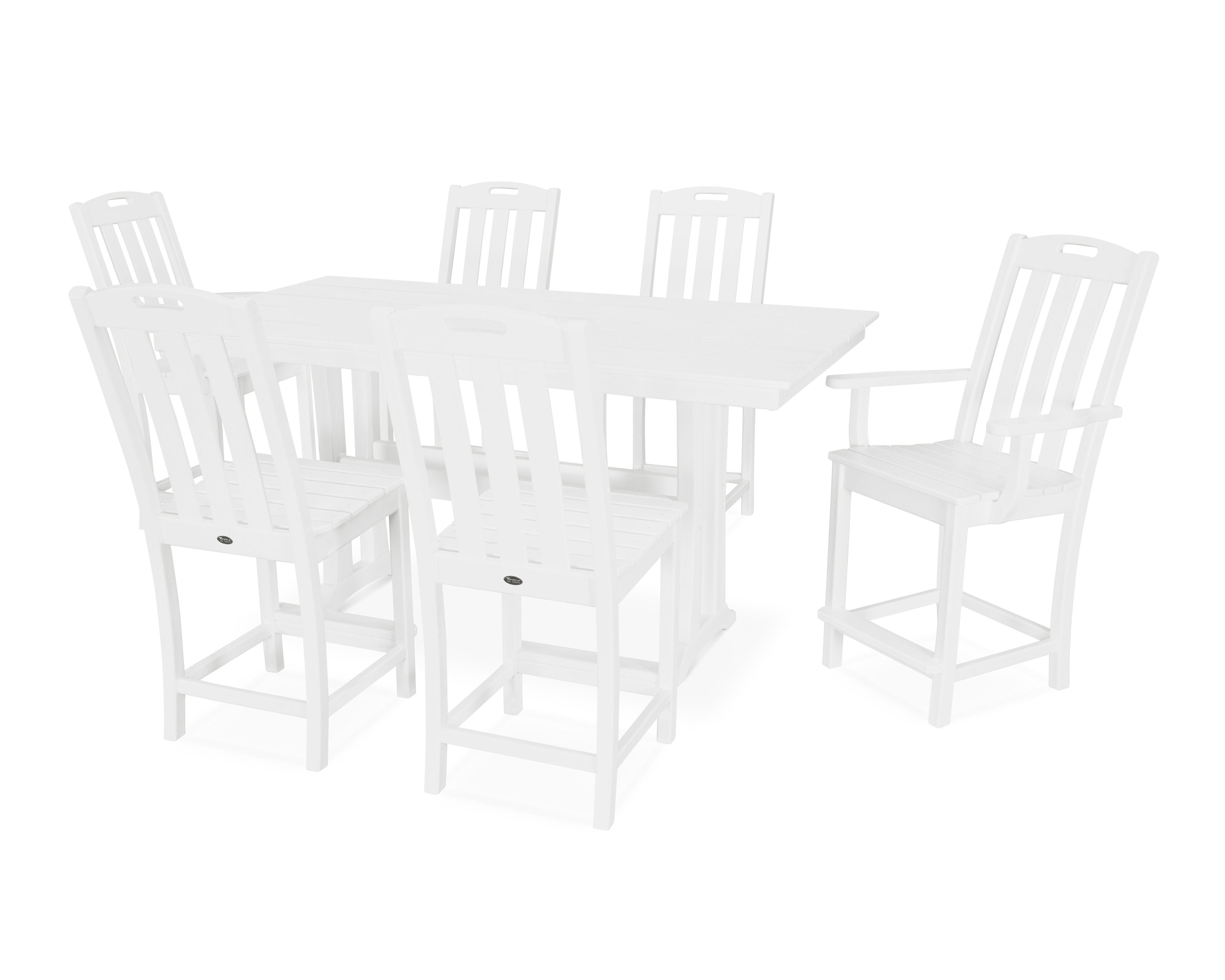 Yacht Club 7-Piece Farmhouse Trestle Counter Set in Classic White