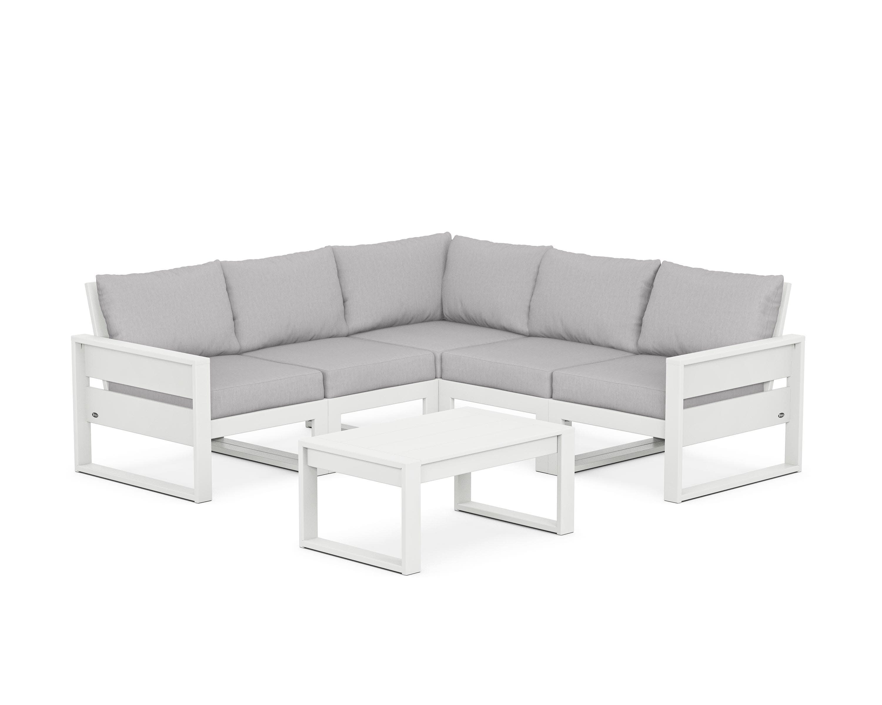 Eastport 6-Piece Deep Seating Sectional + Coffee Table Set in Classic White / Granite