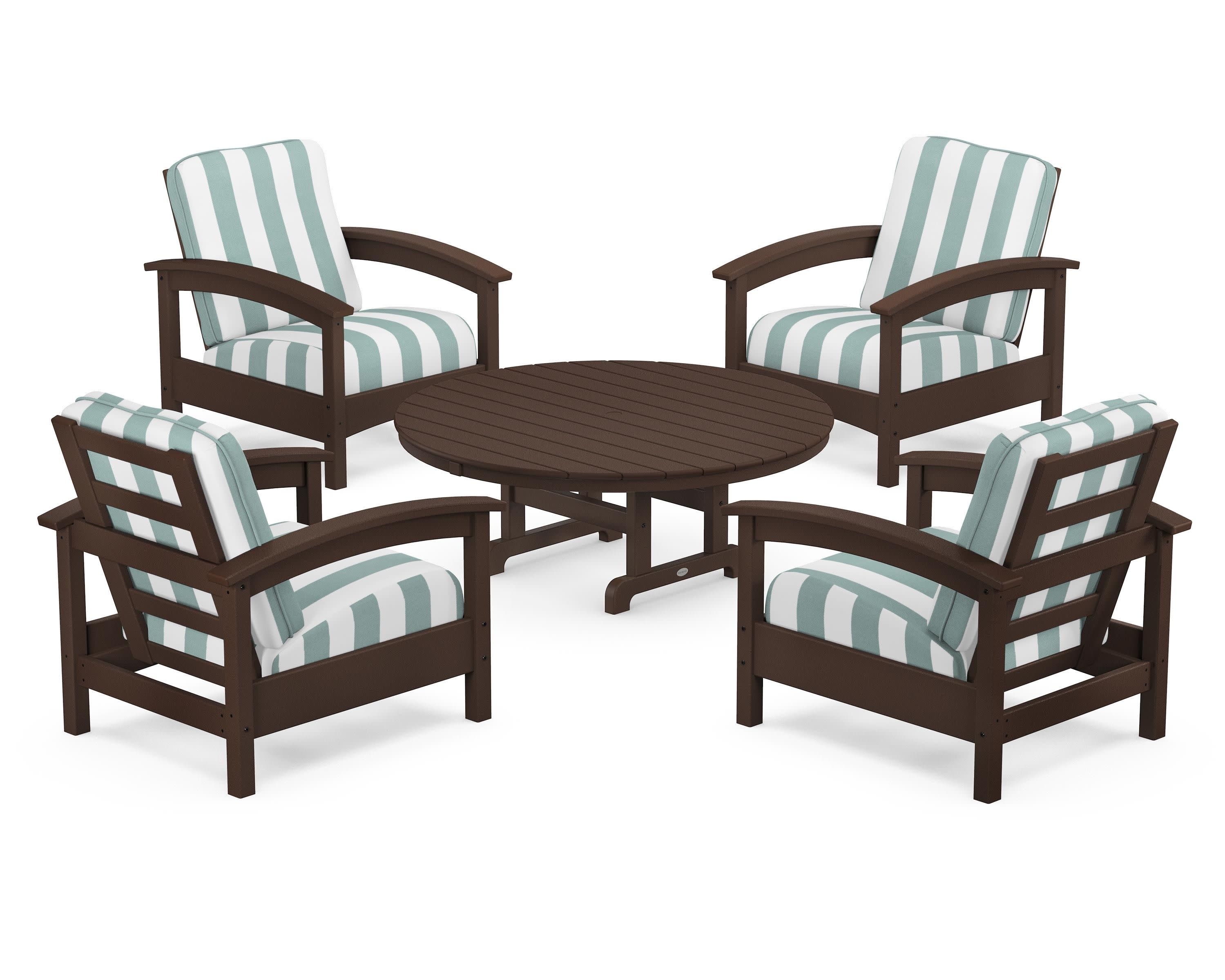 Rockport 5-Piece Deep Seating Set in Vintage Lantern / Cabana Stripe Glacier Spa