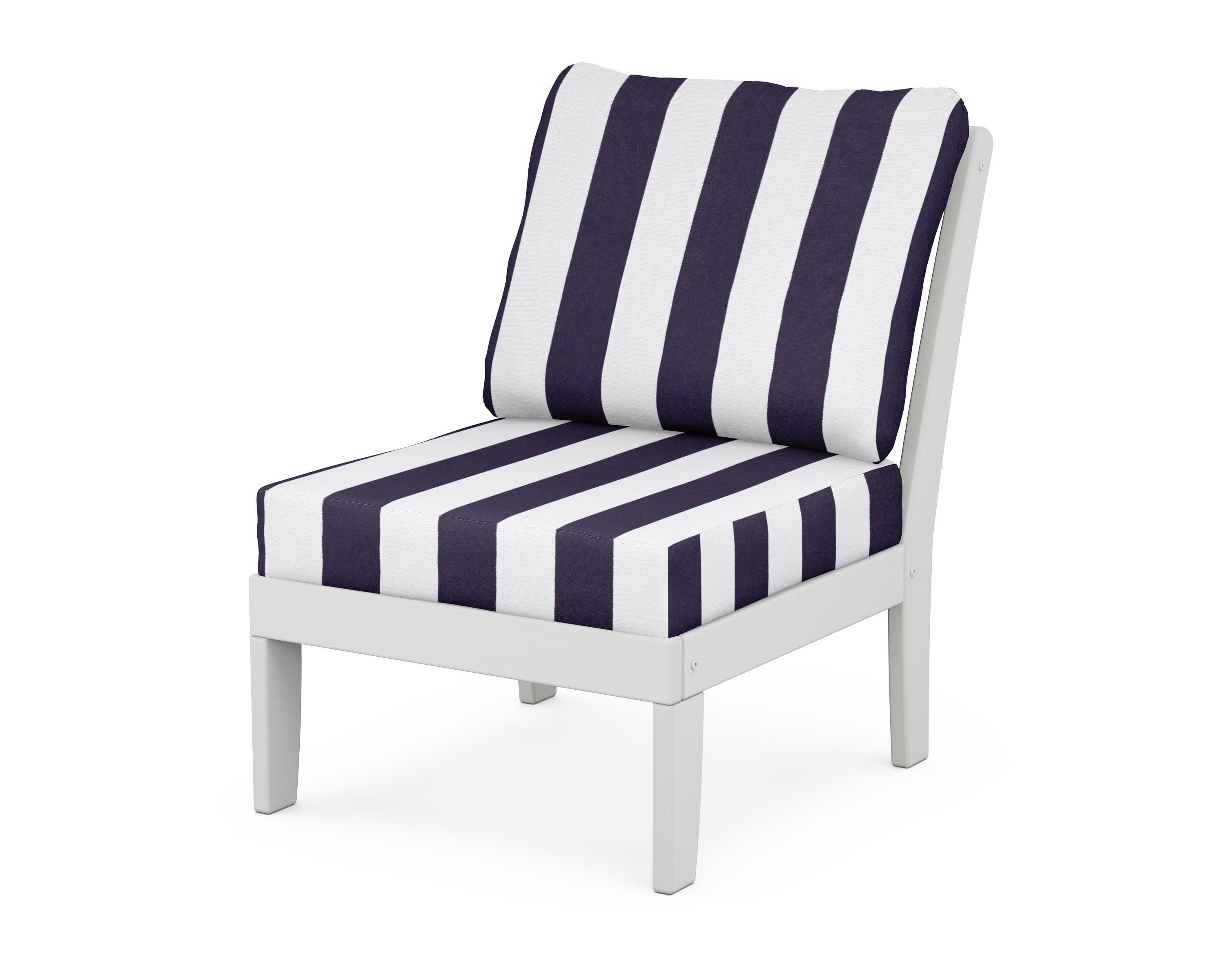 Yacht Club Modular Armless Chair in Classic White / Cabana Stripe Navy