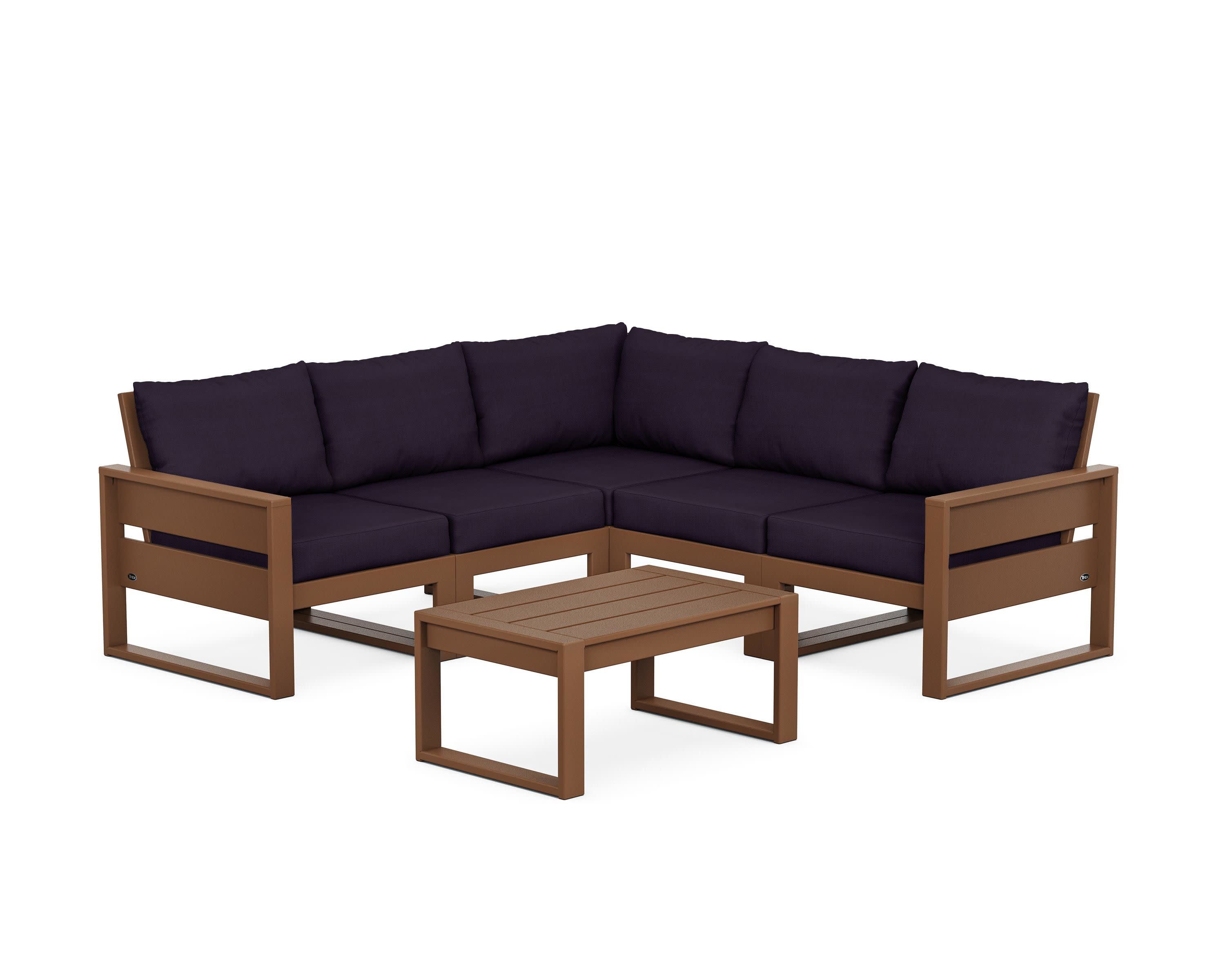 Eastport 6-Piece Deep Seating Sectional + Coffee Table Set in Tree House / Navy Linen