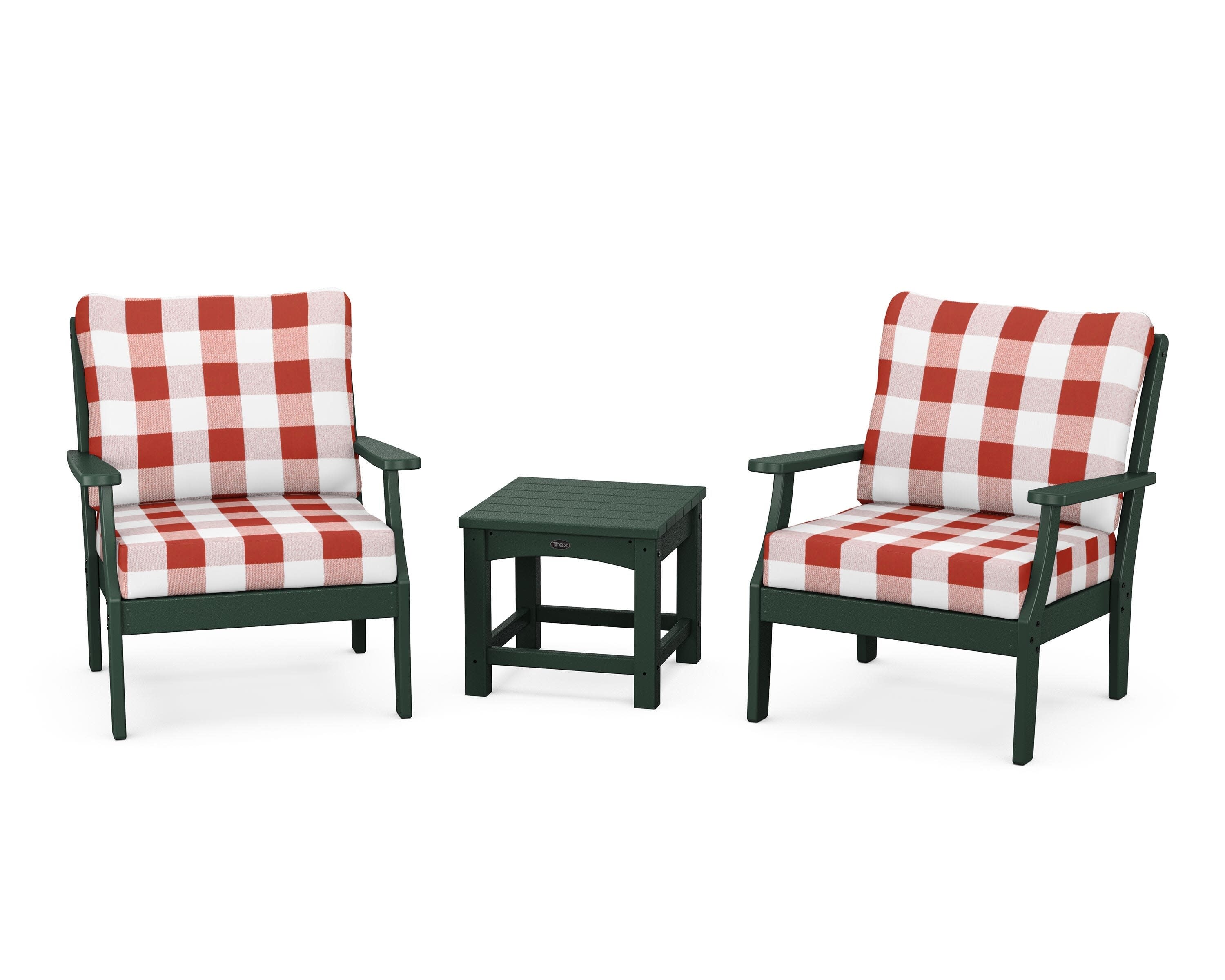 Yacht Club 3-Piece Deep Seating Set in Rainforest Canopy / Buffalo Plaid Crimson