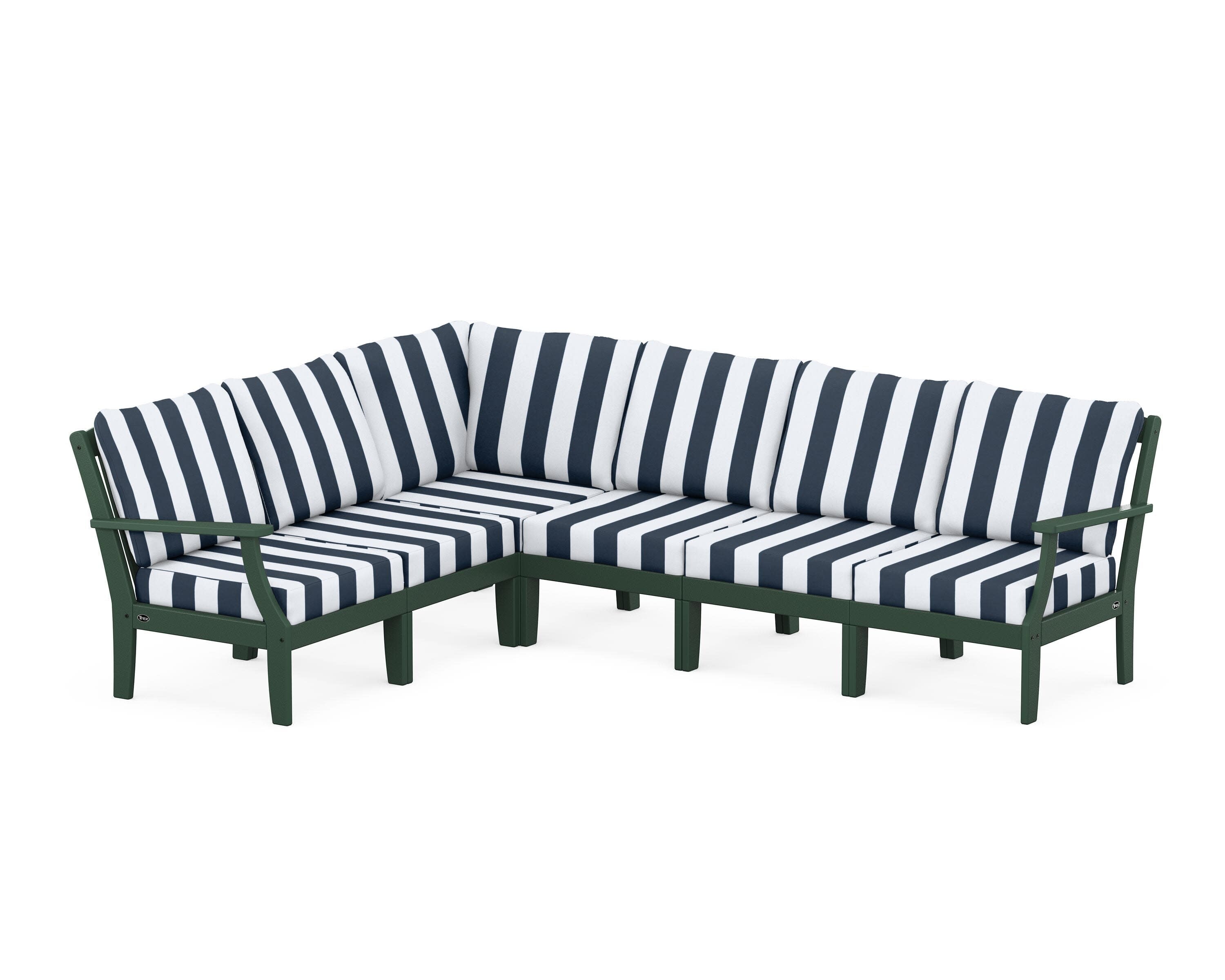 Yacht Club Modular 6-Piece Deep Seating Set in Rainforest Canopy / Cabana Stripe Marine Indigo