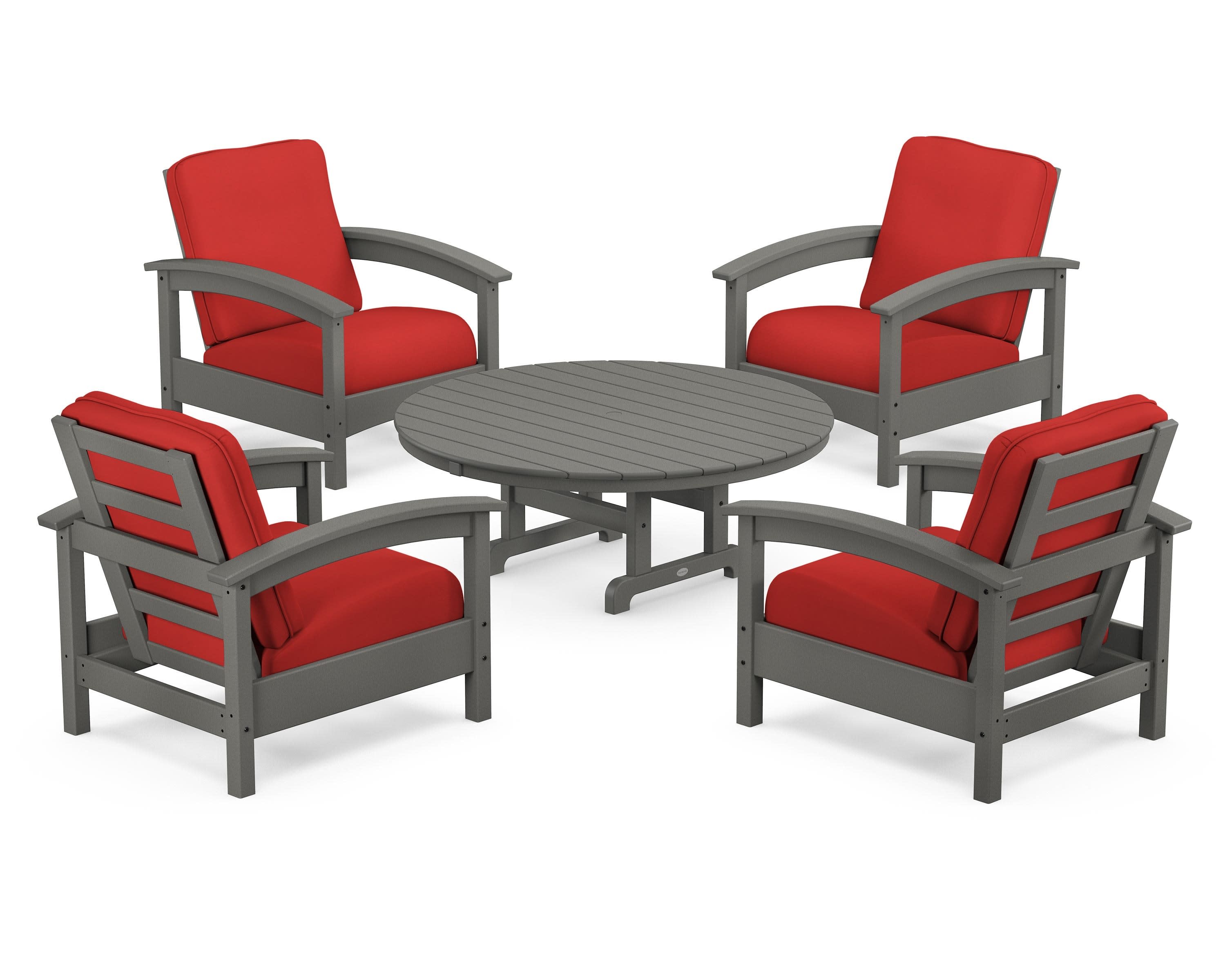 Rockport 5-Piece Deep Seating Set in Stepping Stone / Crimson Linen