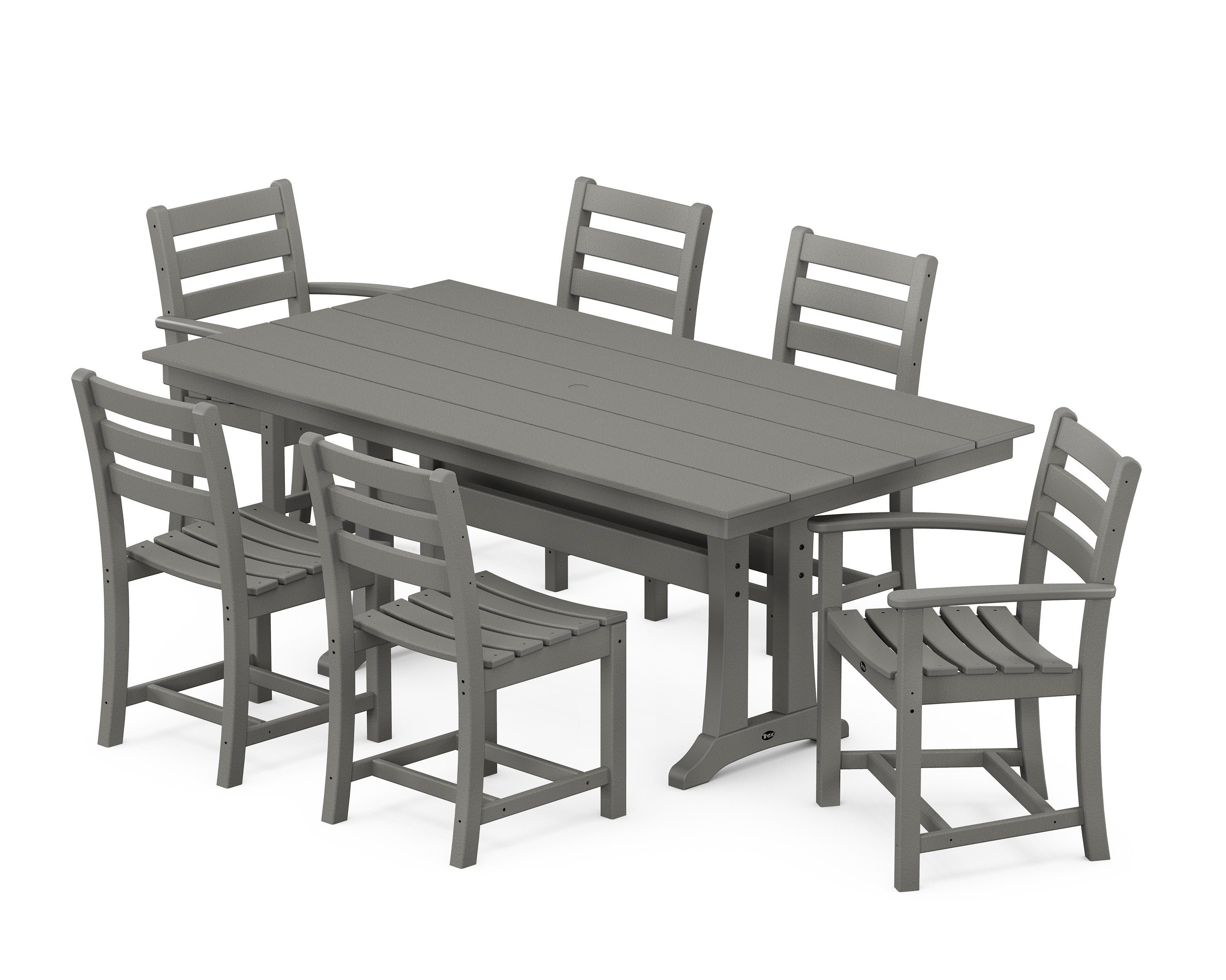 Monterey Bay 7-Piece Farmhouse Trestle Dining Set in Stepping Stone
