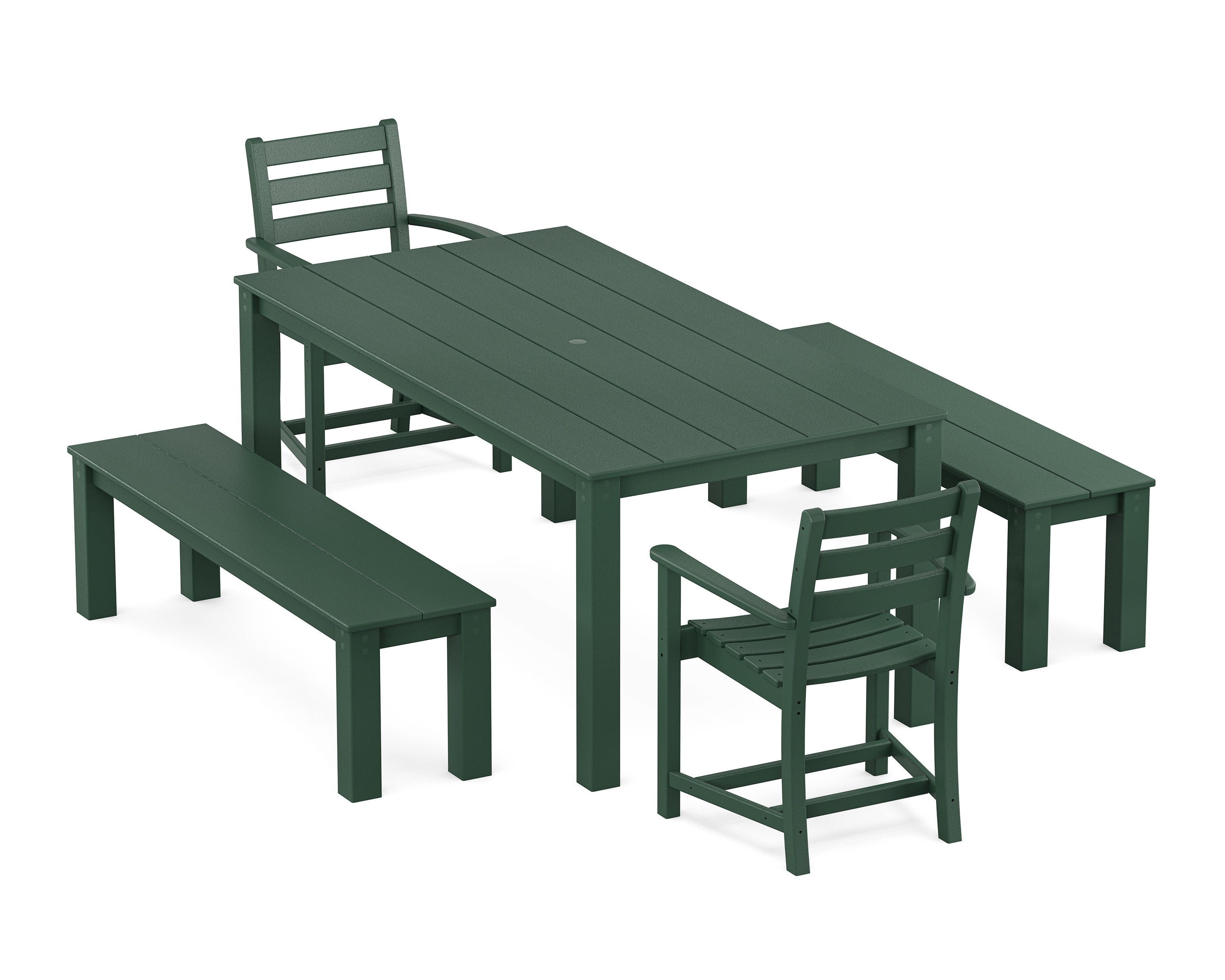 Monterey Bay 5-Piece Parsons Dining Set with Benches in Rainforest Canopy
