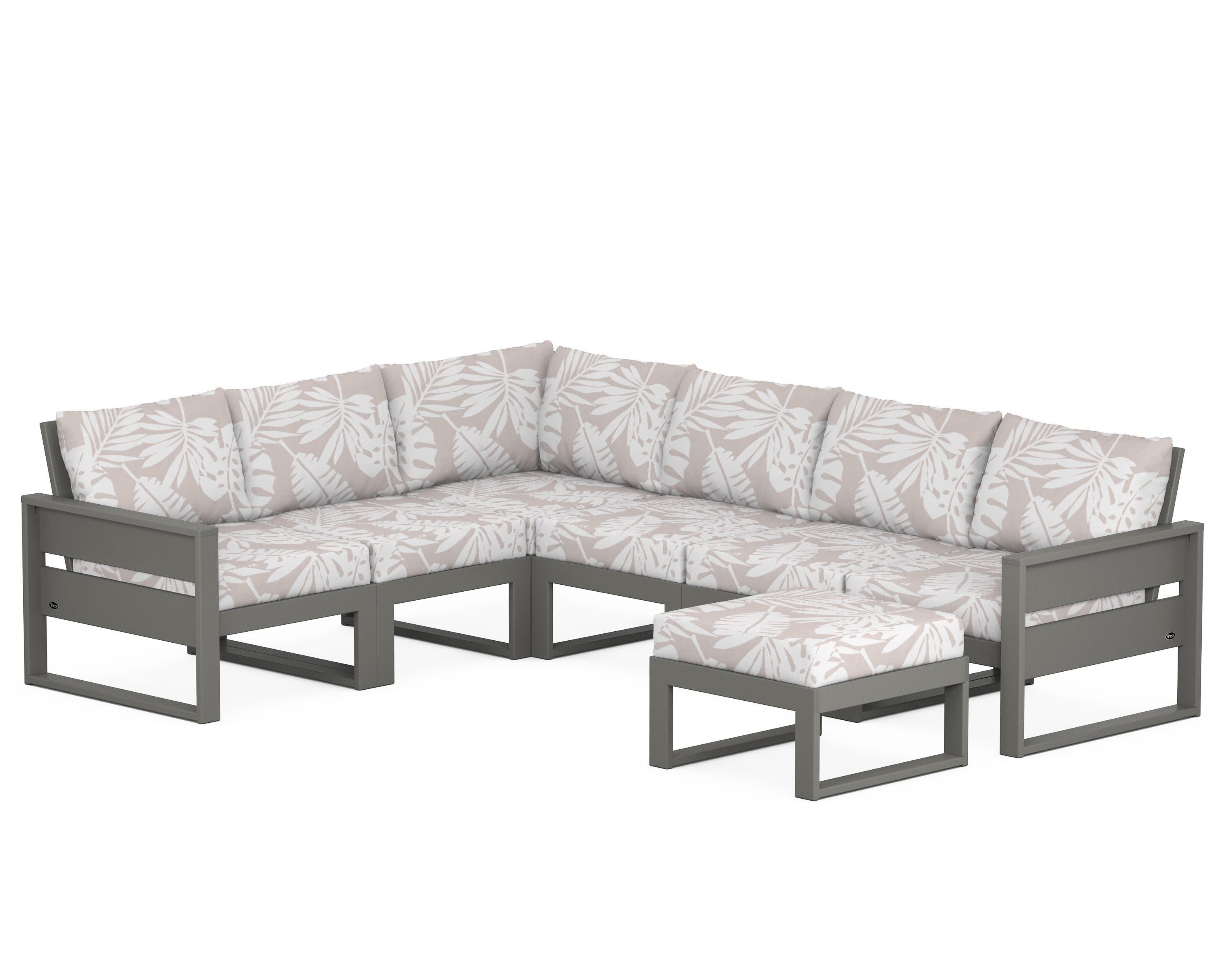 Eastport 6-Piece Sectional with Ottoman in Stepping Stone / Leaf Dune Burlap