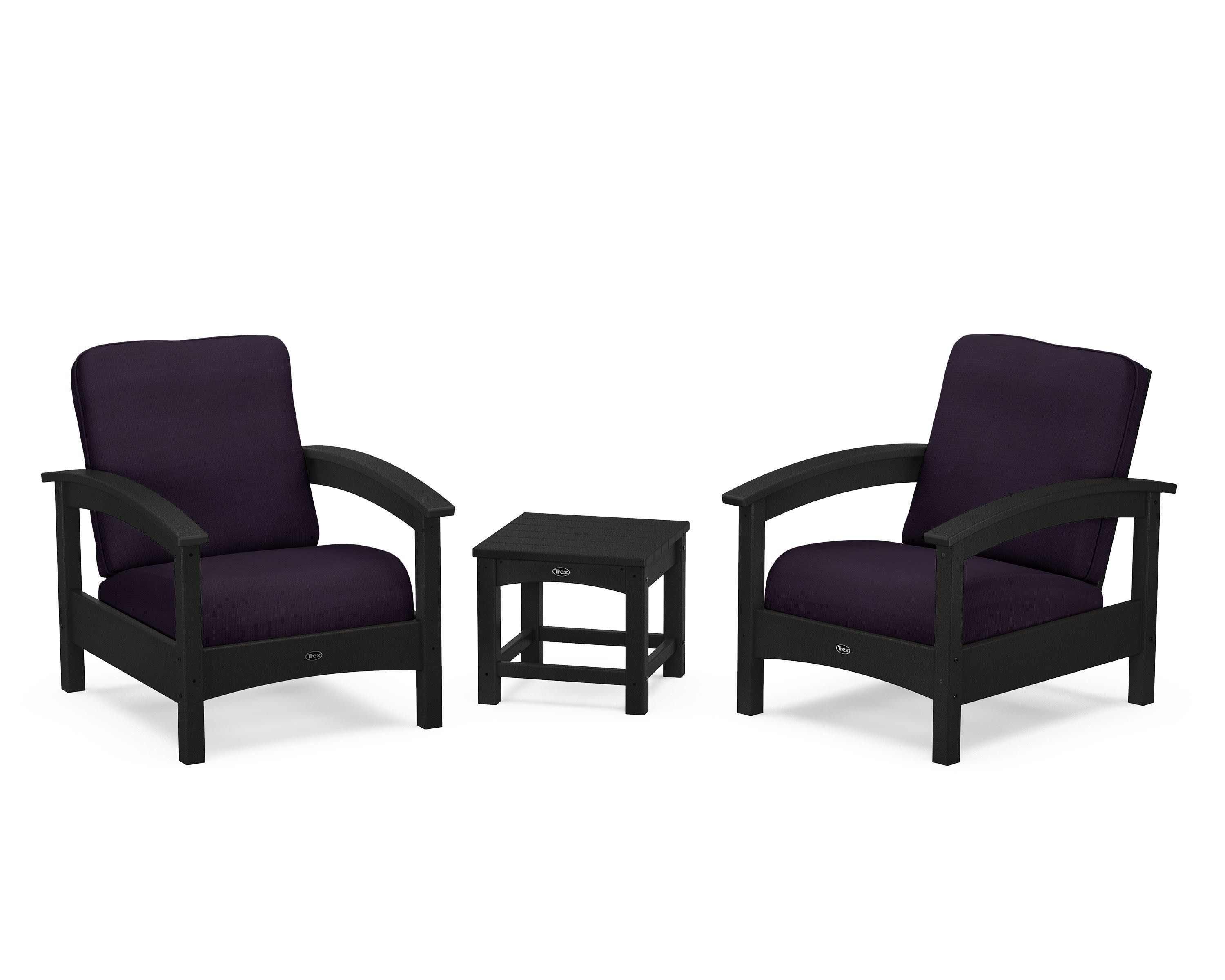 Rockport Club 3-Piece Deep Seating Conversation Set in Charcoal Black / Navy Linen