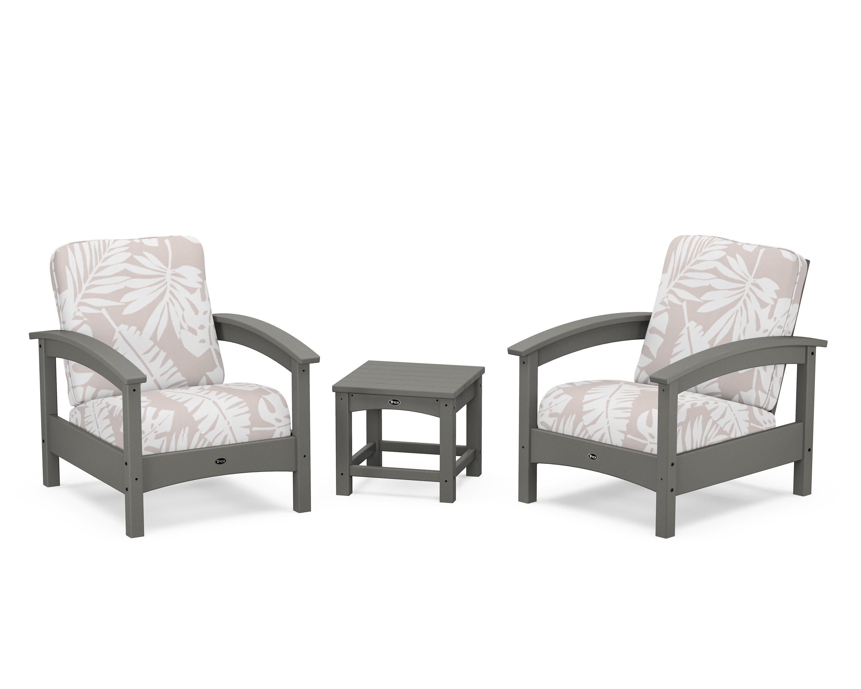 Rockport Club 3-Piece Deep Seating Conversation Set in Stepping Stone / Leaf Dune Burlap