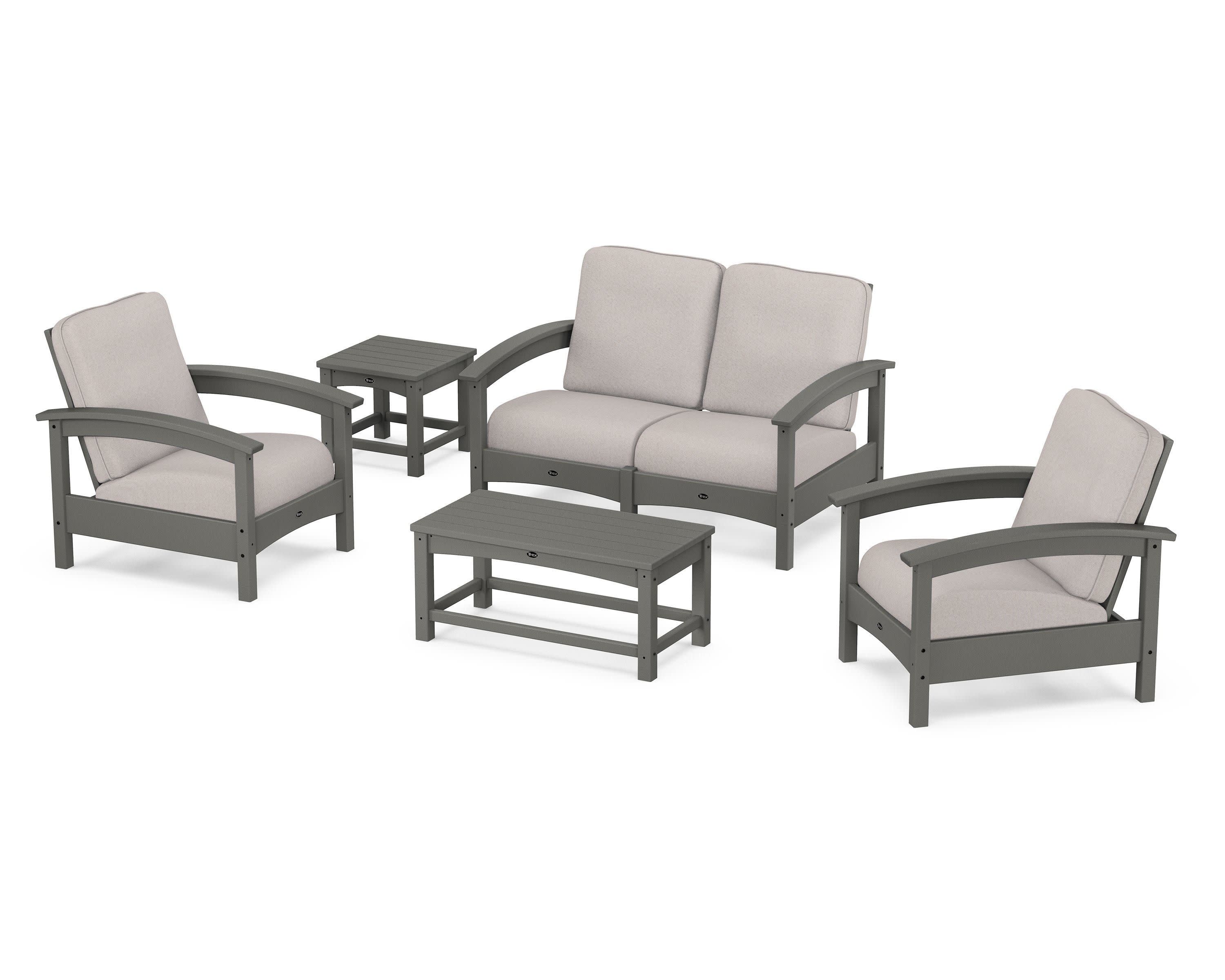 Rockport Club 6-Piece Deep Seating Conversation Set in Stepping Stone / Dune Burlap