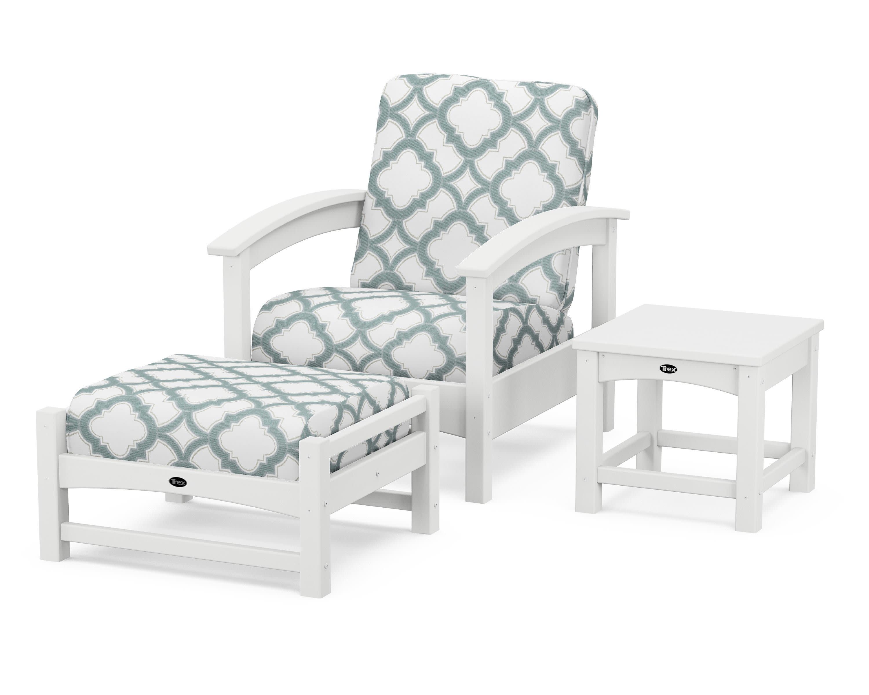 Rockport 3-Piece Deep Seating Set in Classic White / Trellis Glacier Spa