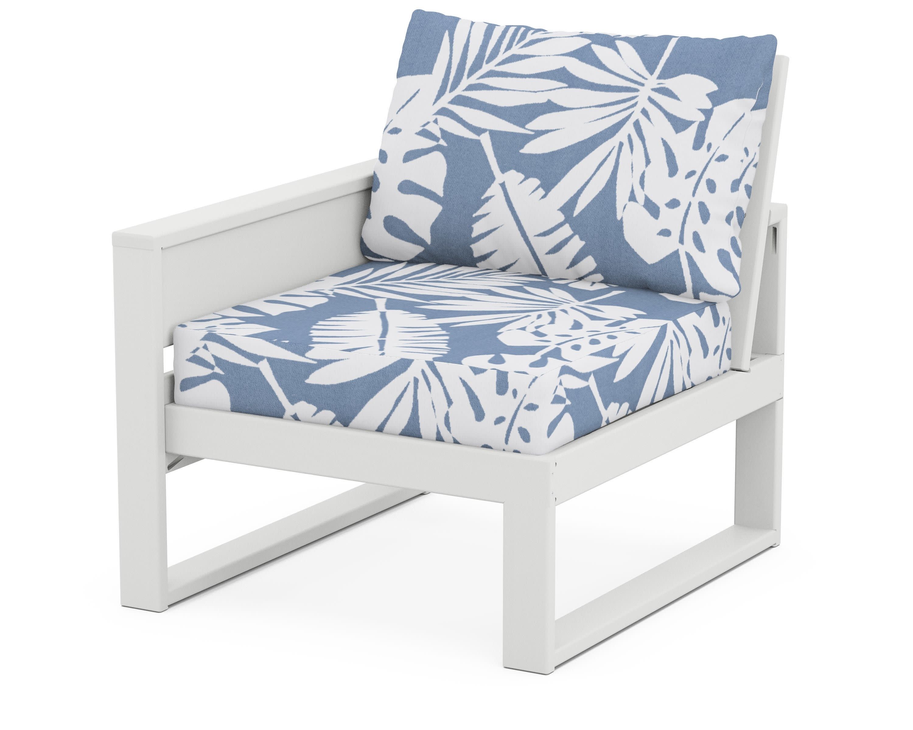 Eastport Modular Left Arm Chair in Classic White / Leaf Sky Blue