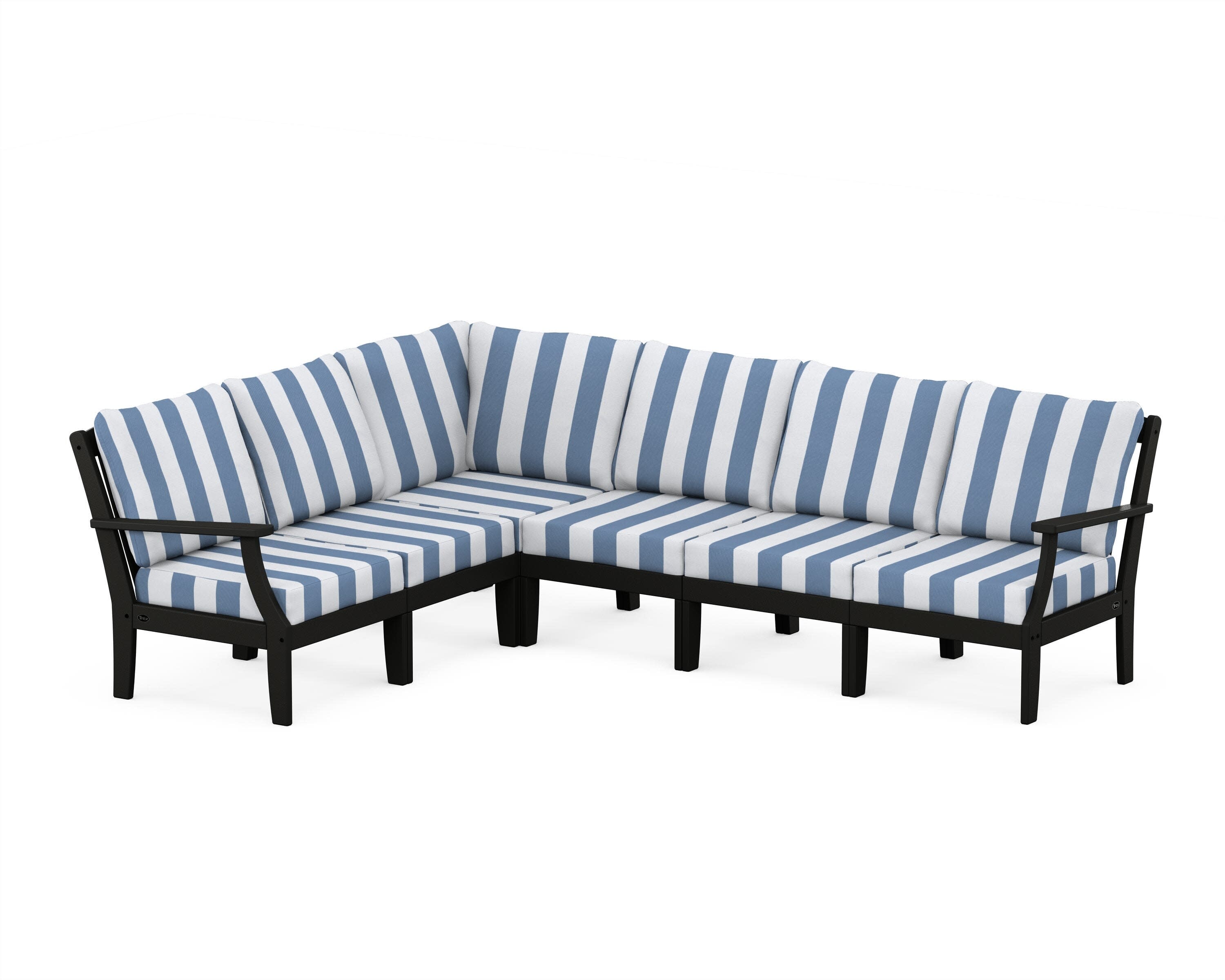 Yacht Club Modular 6-Piece Deep Seating Set in Charcoal Black / Cabana Stripe Sky Blue