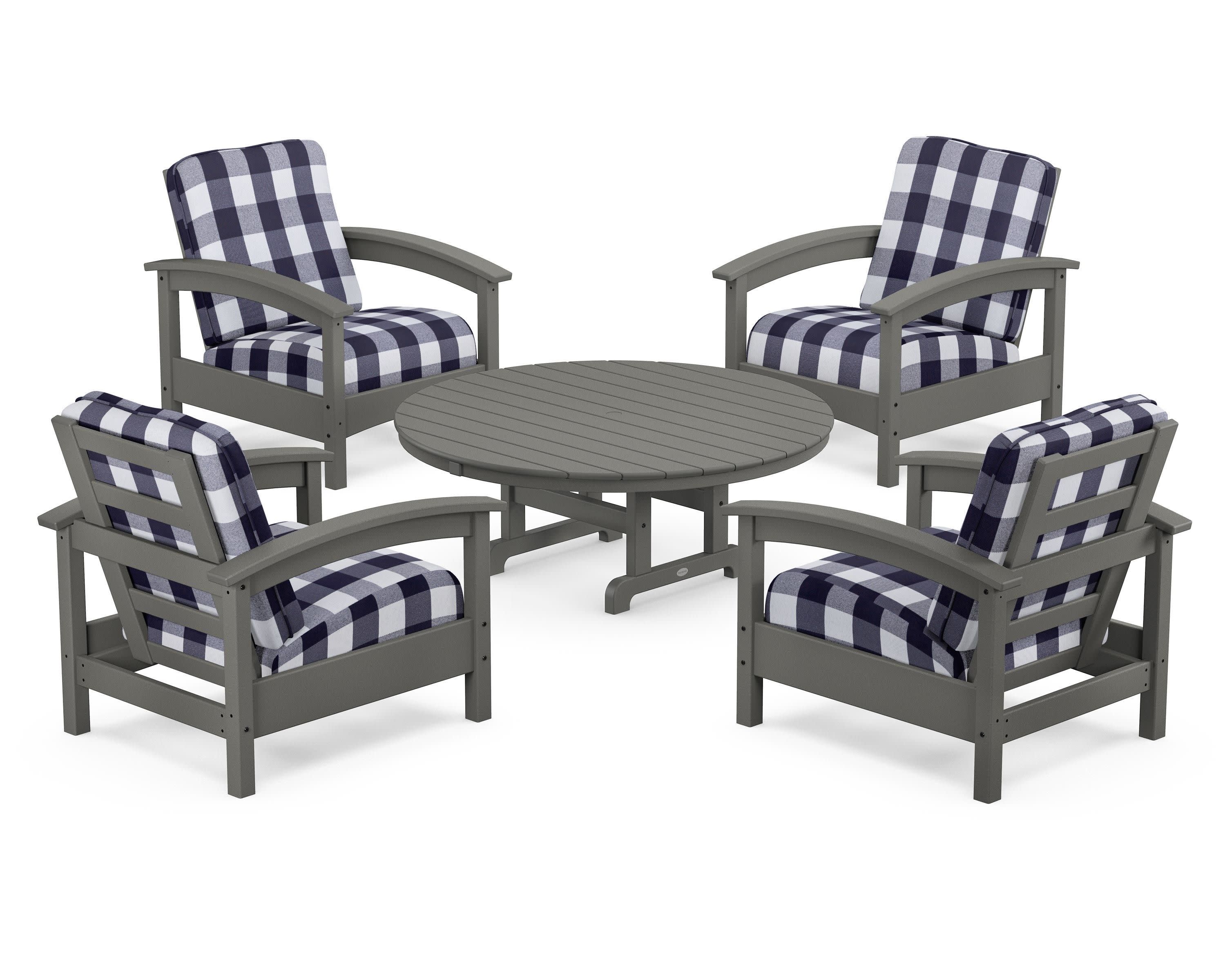 Rockport 5-Piece Deep Seating Set in Stepping Stone / Buffalo Plaid Navy