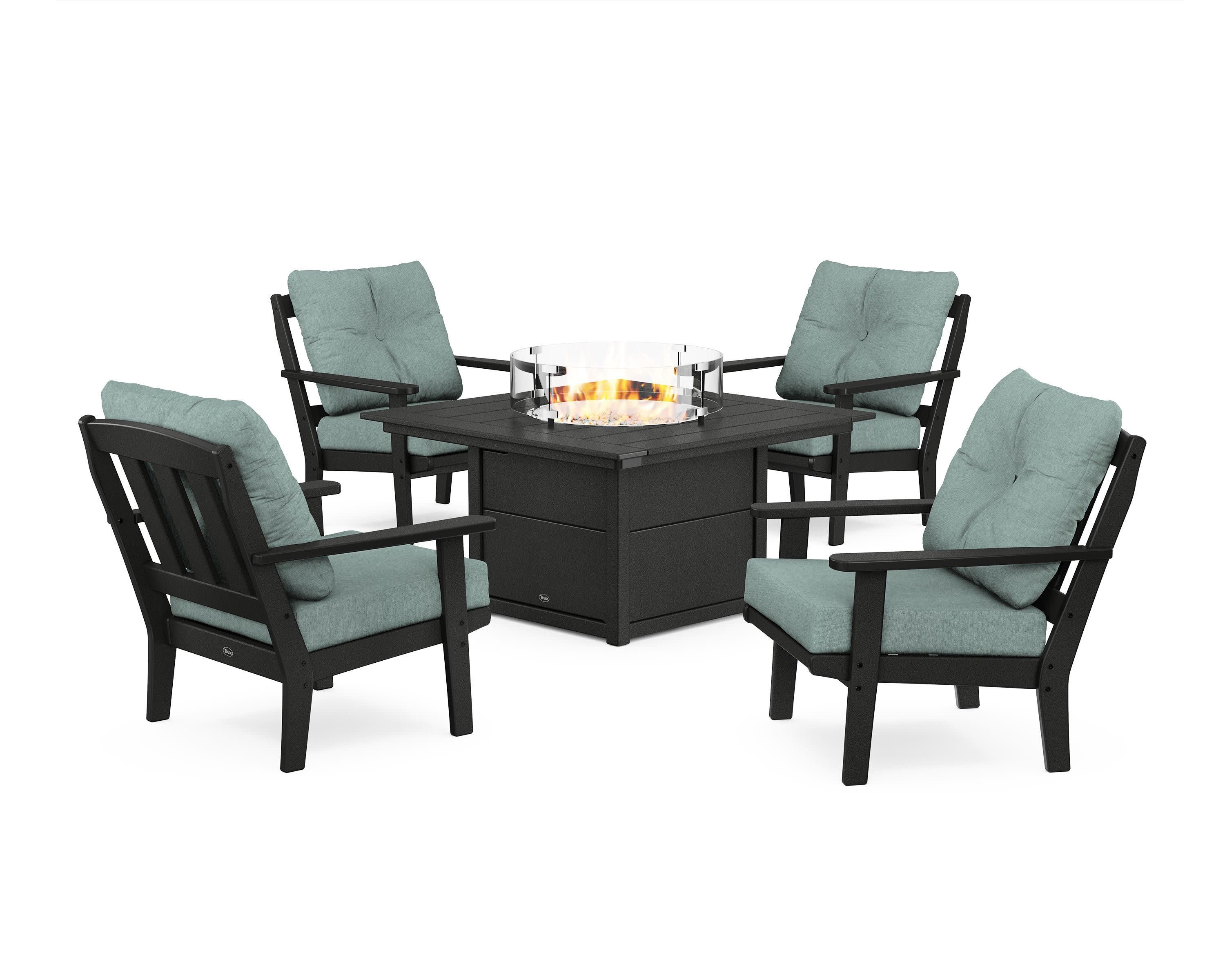 Cape Cod 5-Piece Deep Seating Set with Fire Pit Table in Charcoal Black / Glacier Spa