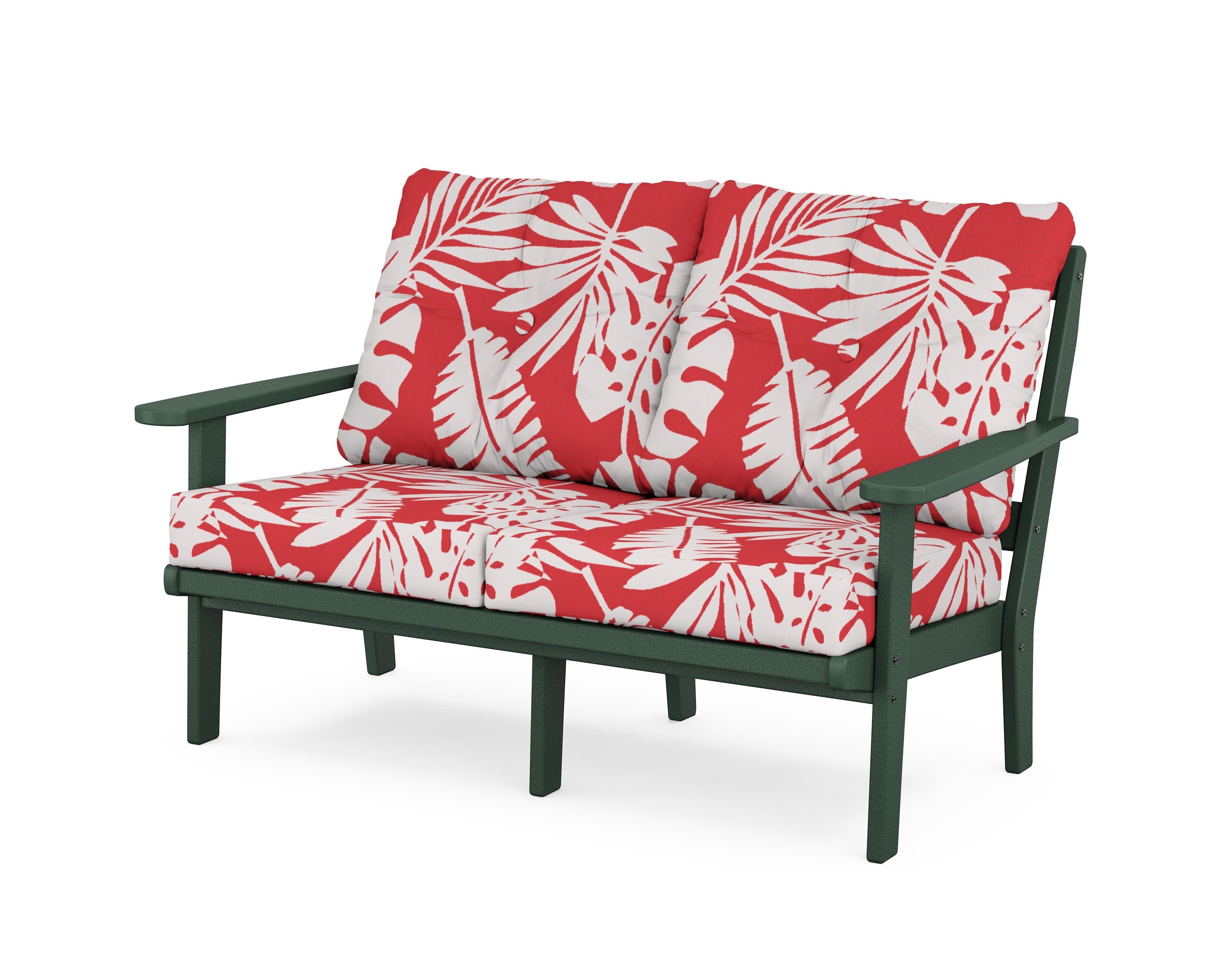 Cape Cod Deep Seating Loveseat in Rainforest Canopy / Leaf Crimson