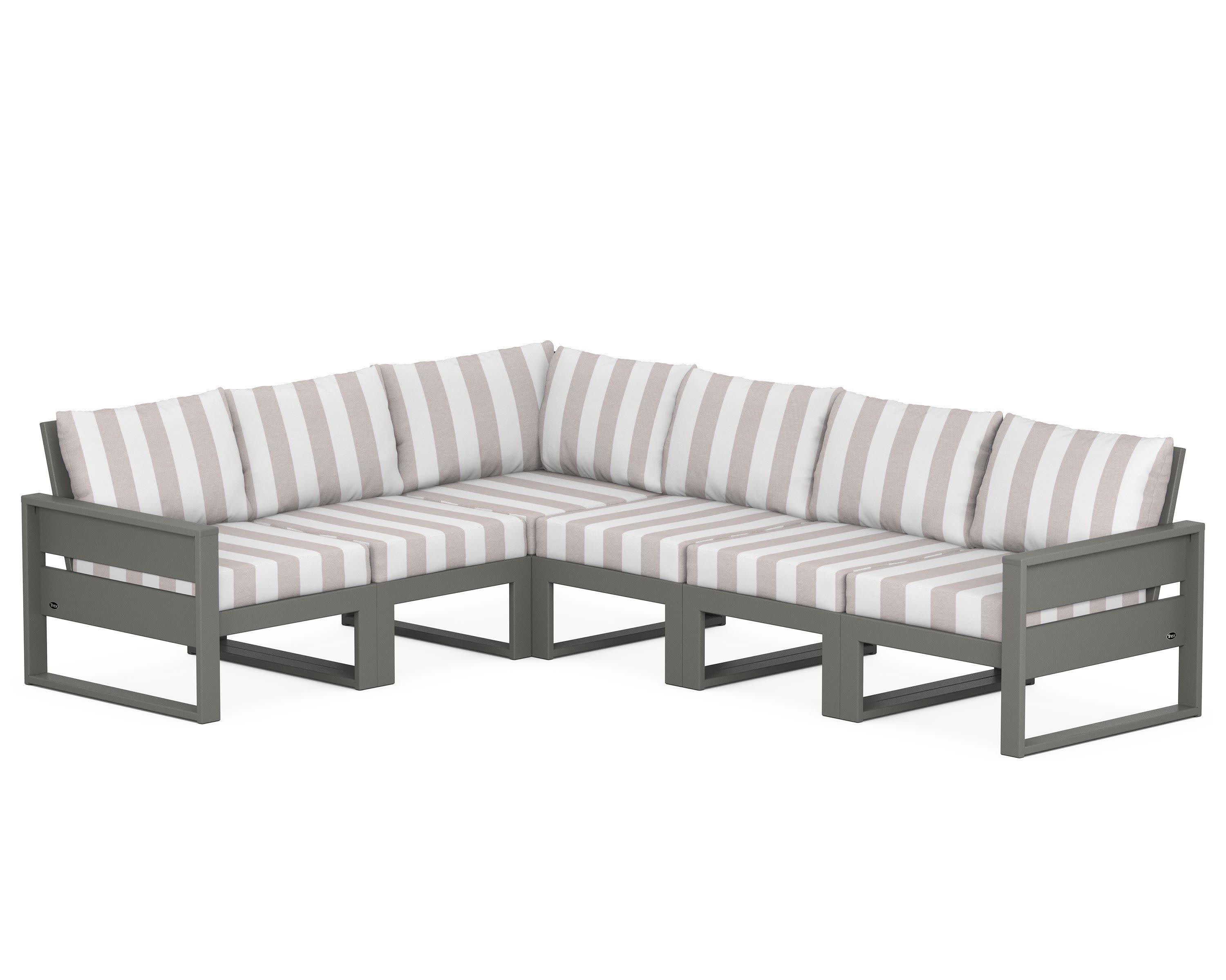 Eastport 6-Piece Sectional in Stepping Stone / Cabana Stripe Dune Burlap