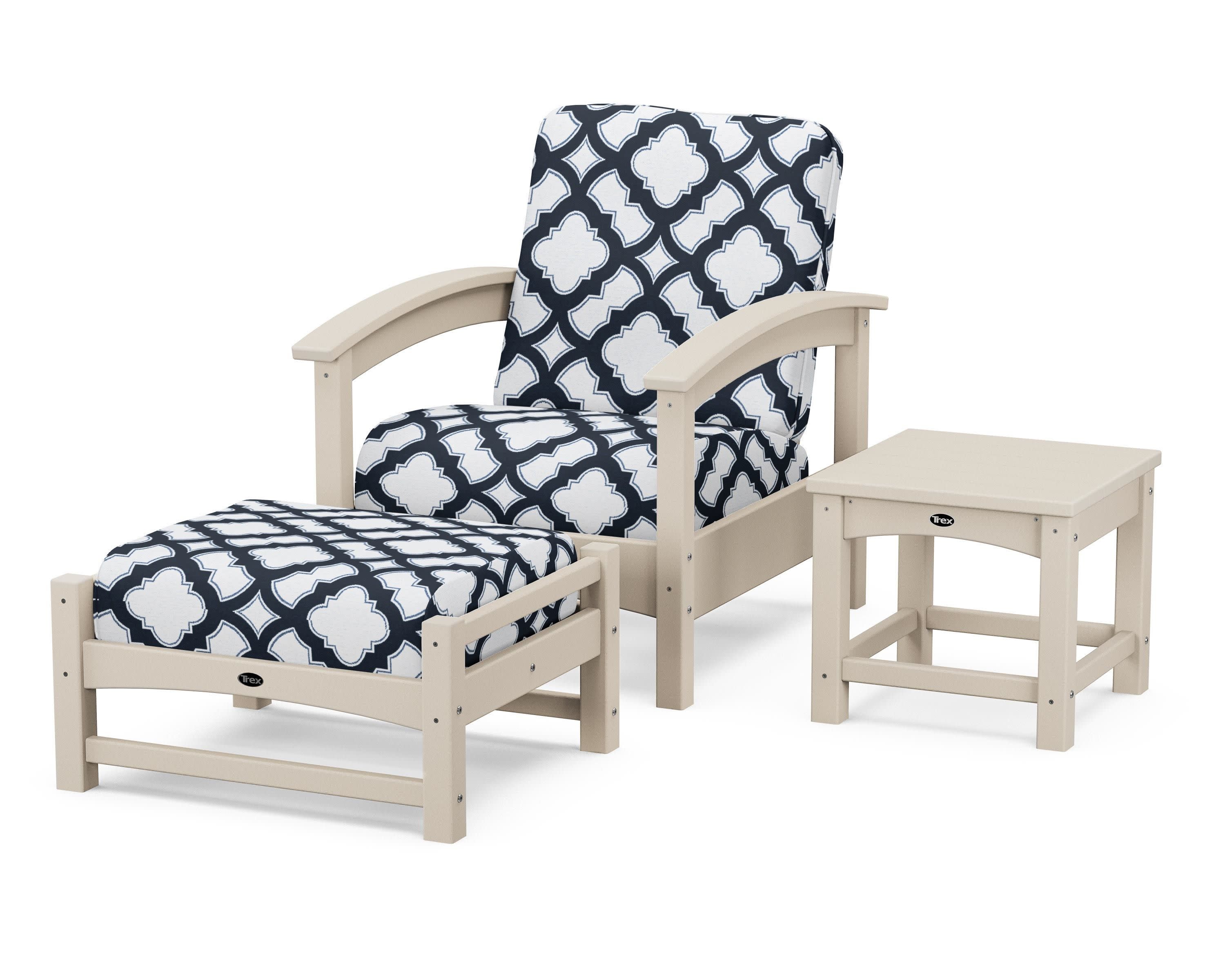 Rockport 3-Piece Deep Seating Set in Sand Castle / Trellis Marine Indigo