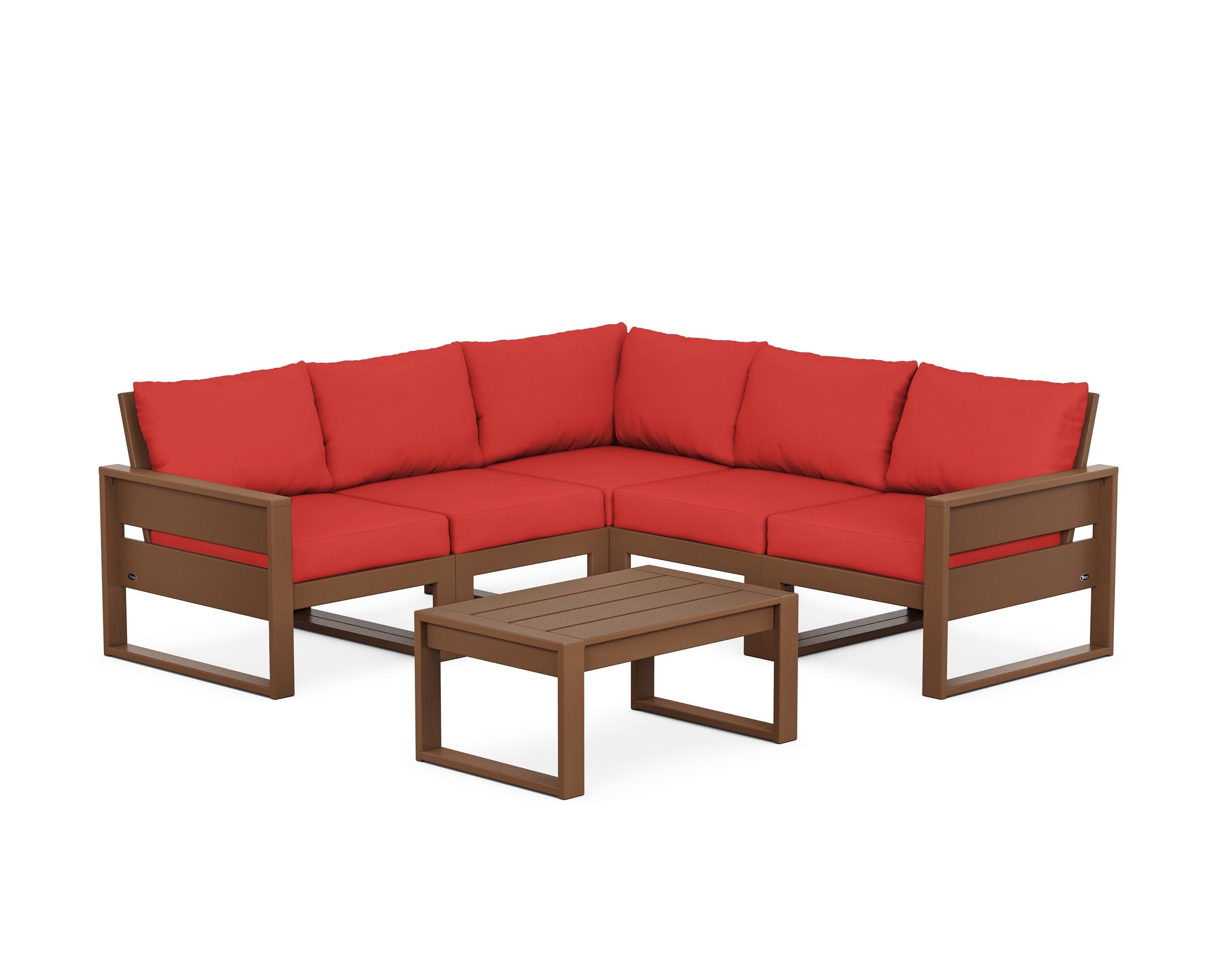 Eastport 6-Piece Deep Seating Sectional + Coffee Table Set in Tree House / Crimson Linen