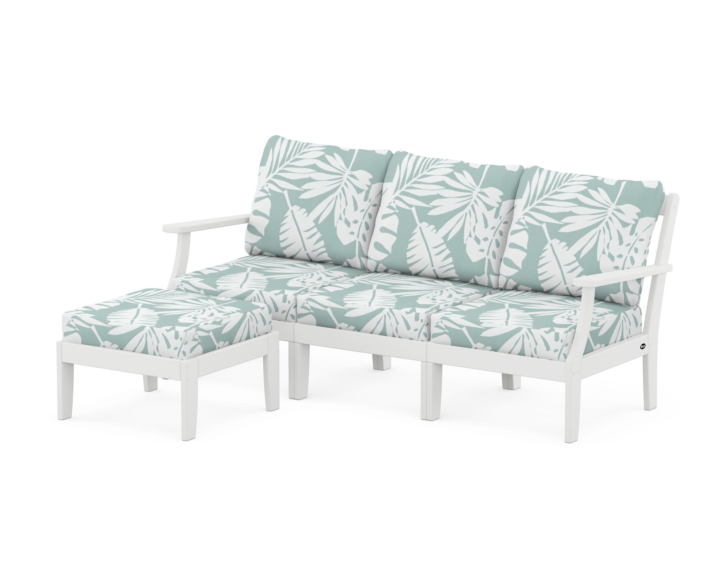 Yacht Club Modular 4-Piece Deep Seating Set with Ottoman in Classic White / Leaf Glacier Spa