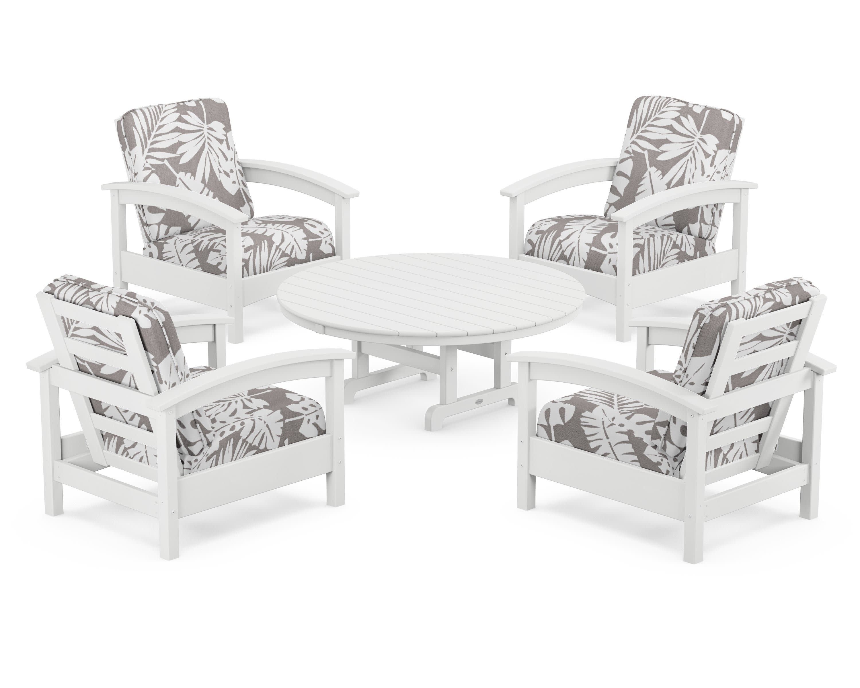Rockport 5-Piece Deep Seating Set in Classic White / Leaf Grey Mist