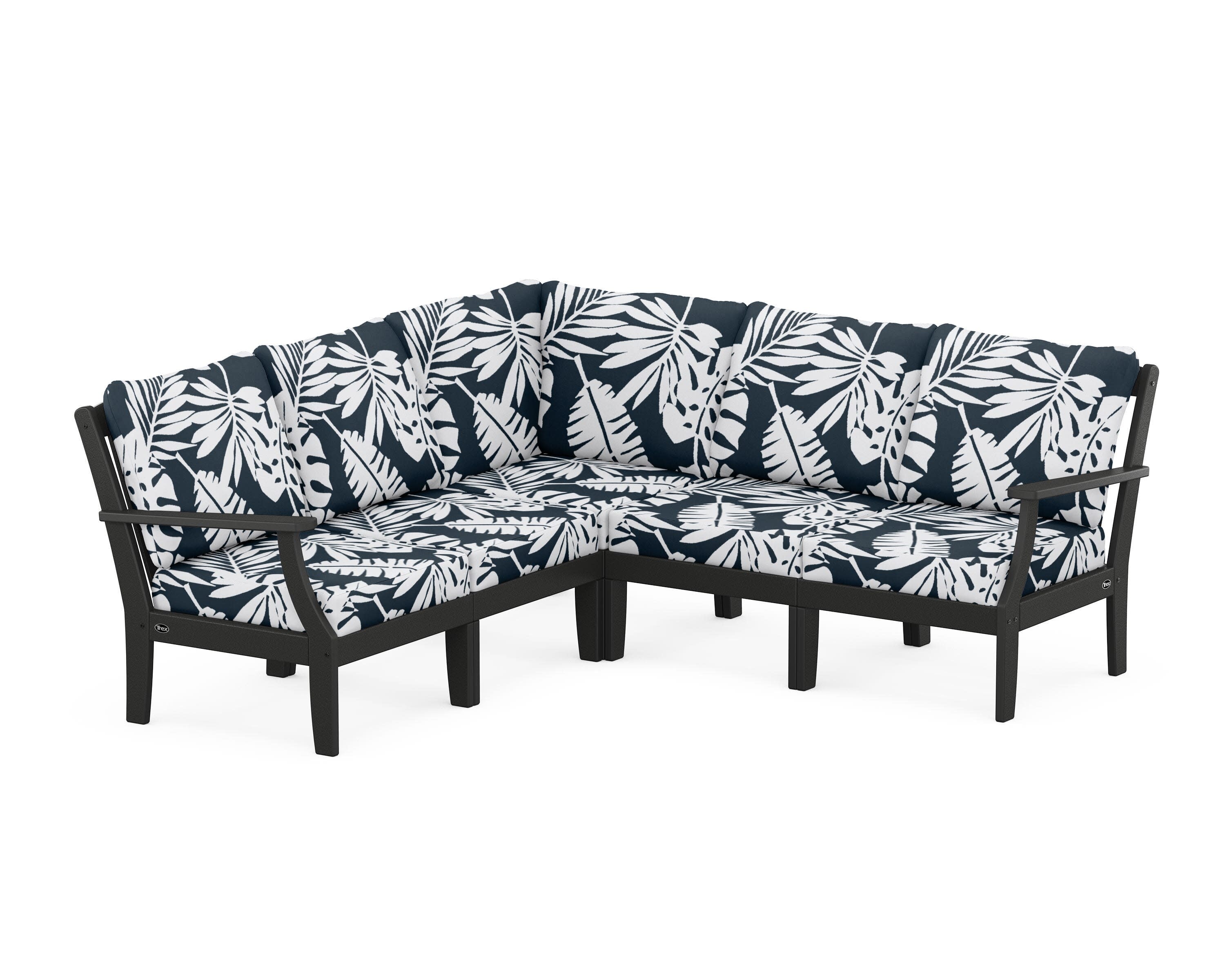 Yacht Club Modular 5-Piece Deep Seating Set in Charcoal Black / Leaf Marine Indigo