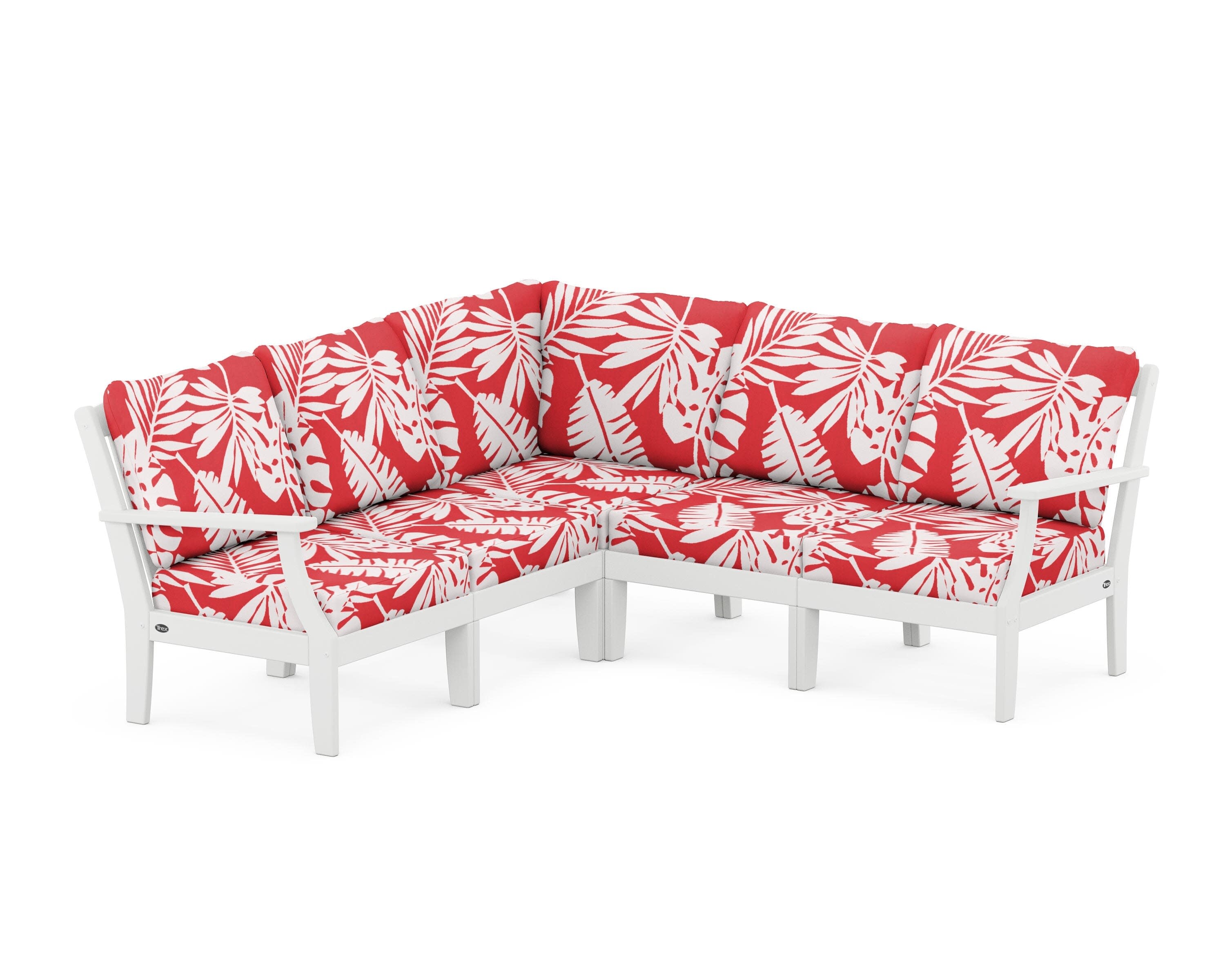 Yacht Club Modular 5-Piece Deep Seating Set in Classic White / Leaf Crimson