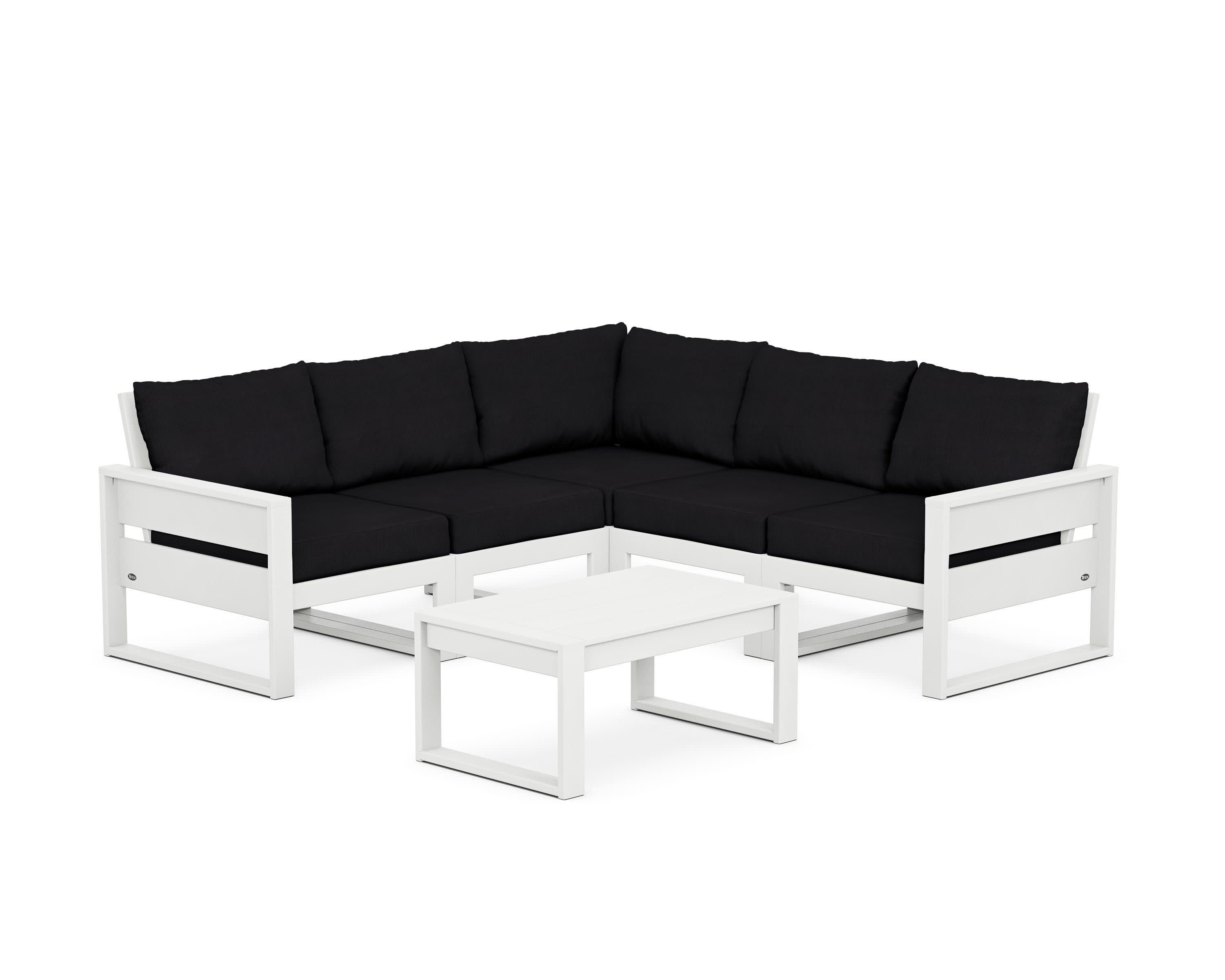 Eastport 6-Piece Deep Seating Sectional + Coffee Table Set in Classic White / Midnight Linen