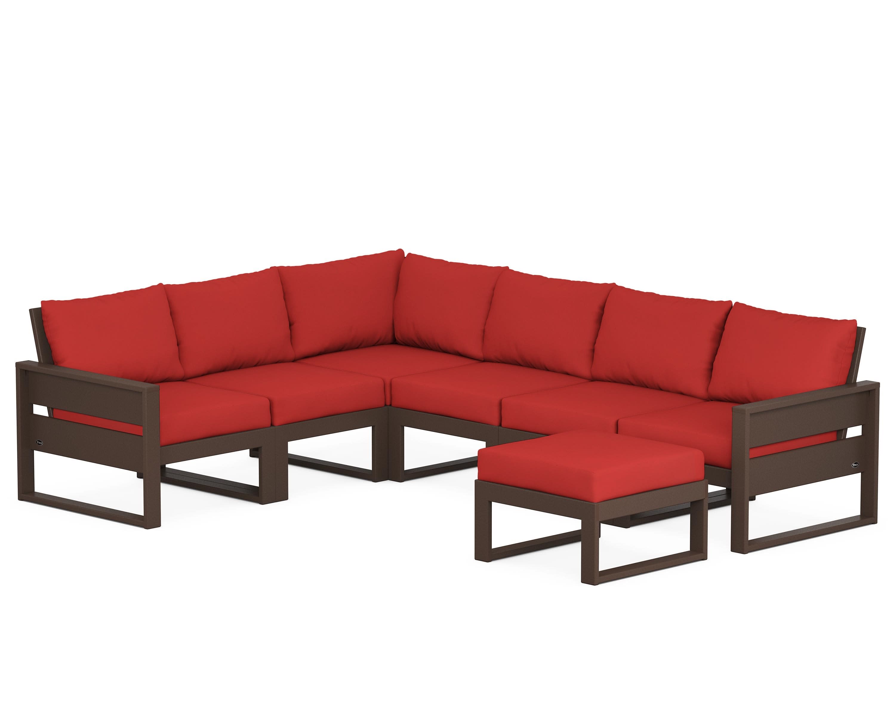 Eastport 6-Piece Sectional with Ottoman in Vintage Lantern / Crimson Linen