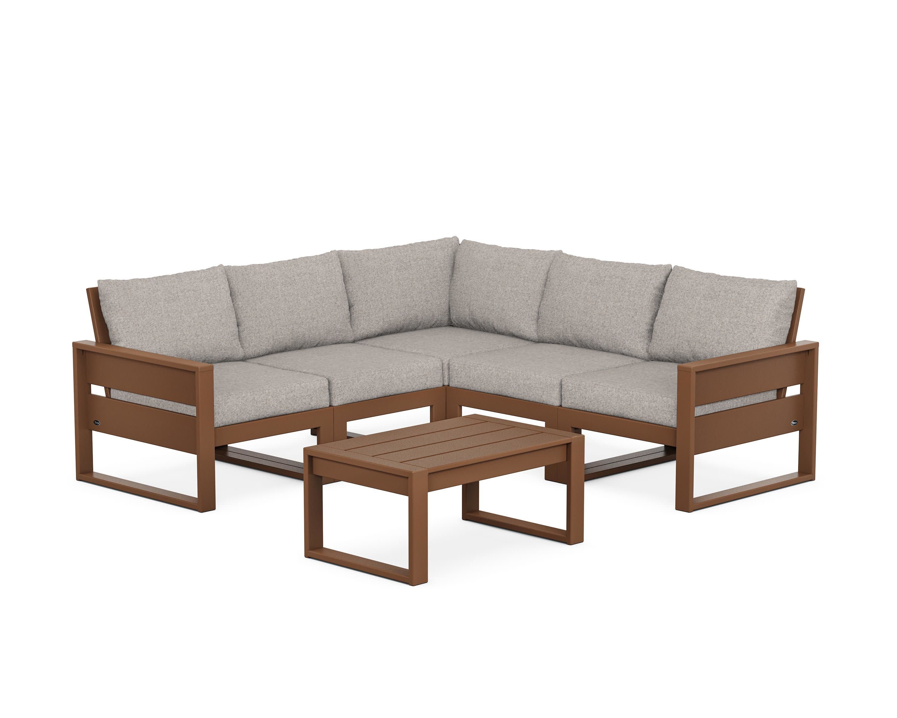 Eastport 6-Piece Deep Seating Sectional + Coffee Table Set in Tree House / Weathered Tweed