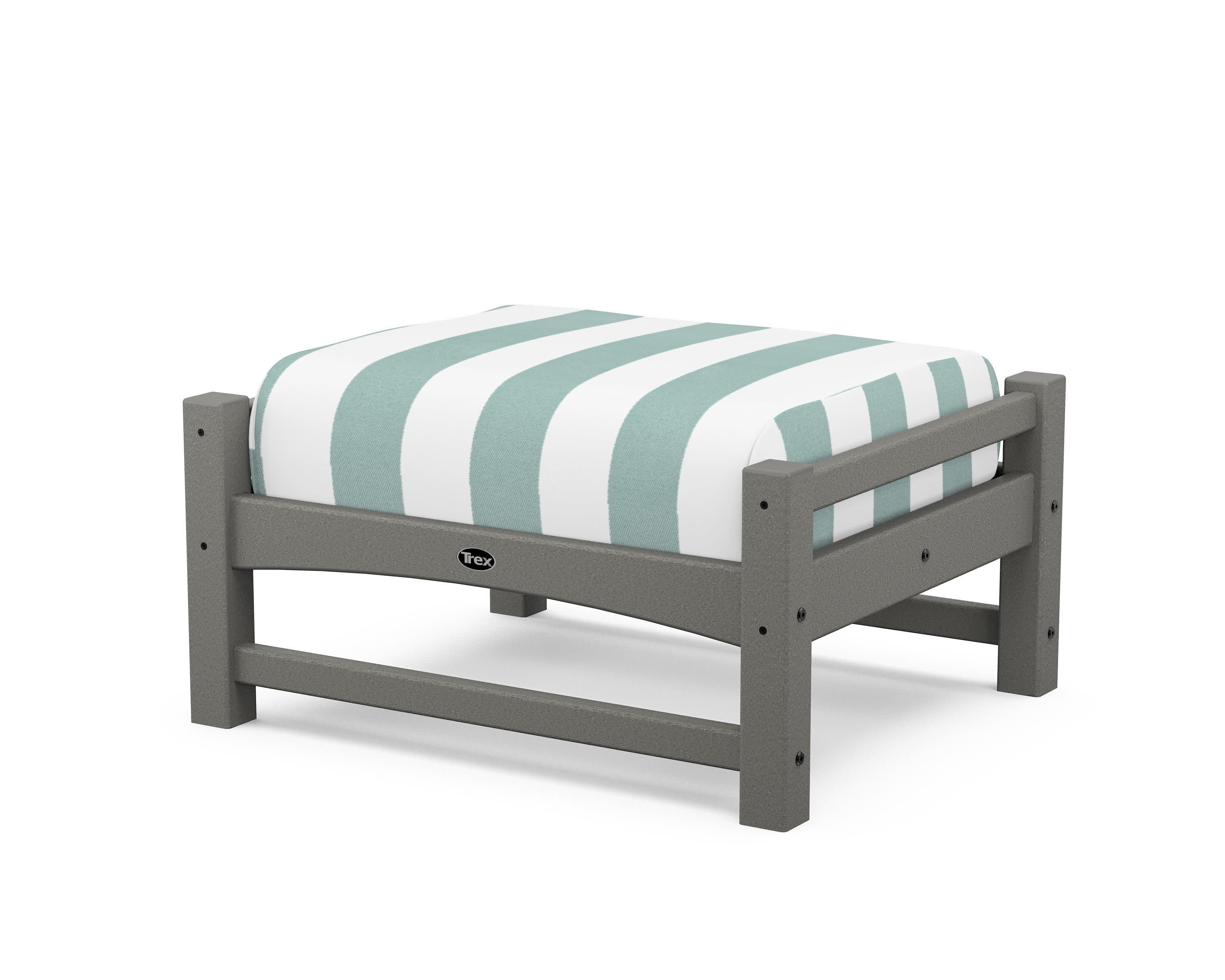 Rockport Club Ottoman in Stepping Stone / Cabana Stripe Glacier Spa