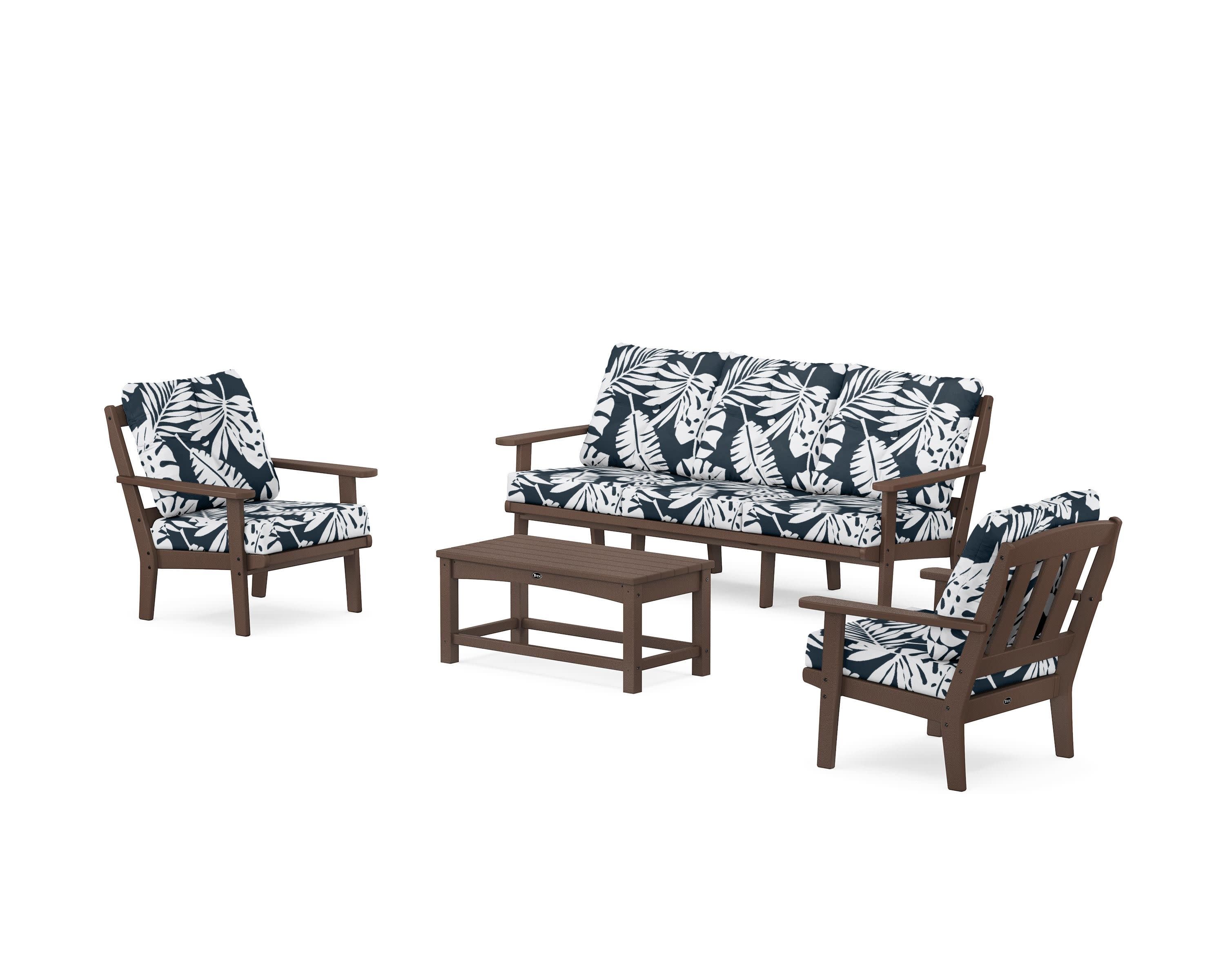 Cape Cod 4-Piece Deep Seating Set with Sofa in Vintage Lantern / Leaf Marine Indigo