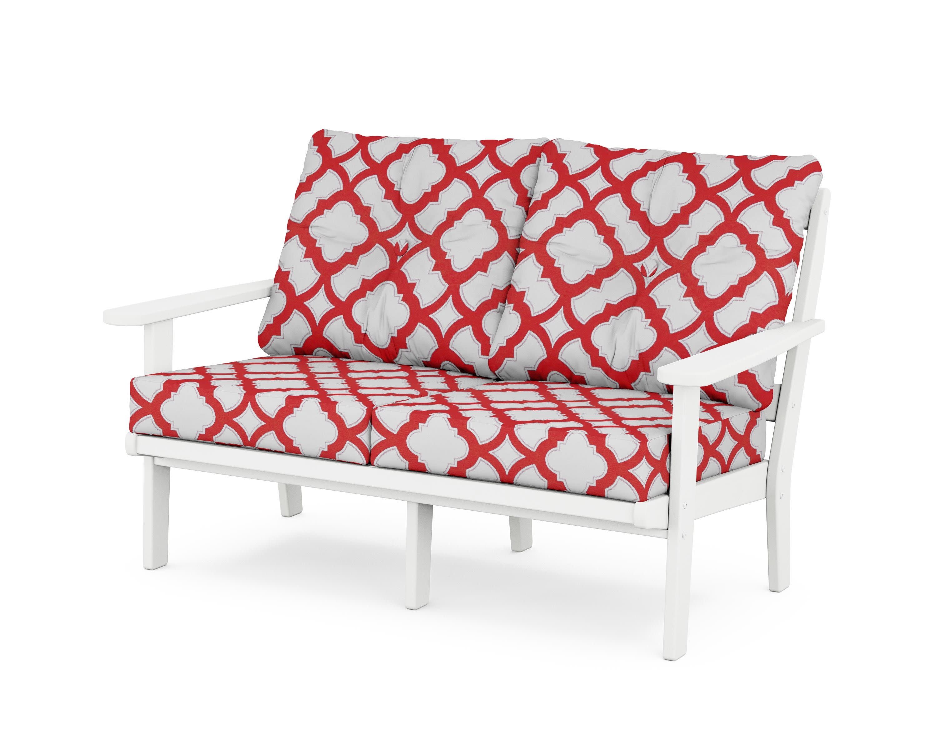 Cape Cod Deep Seating Loveseat in Classic White / Trellis Crimson