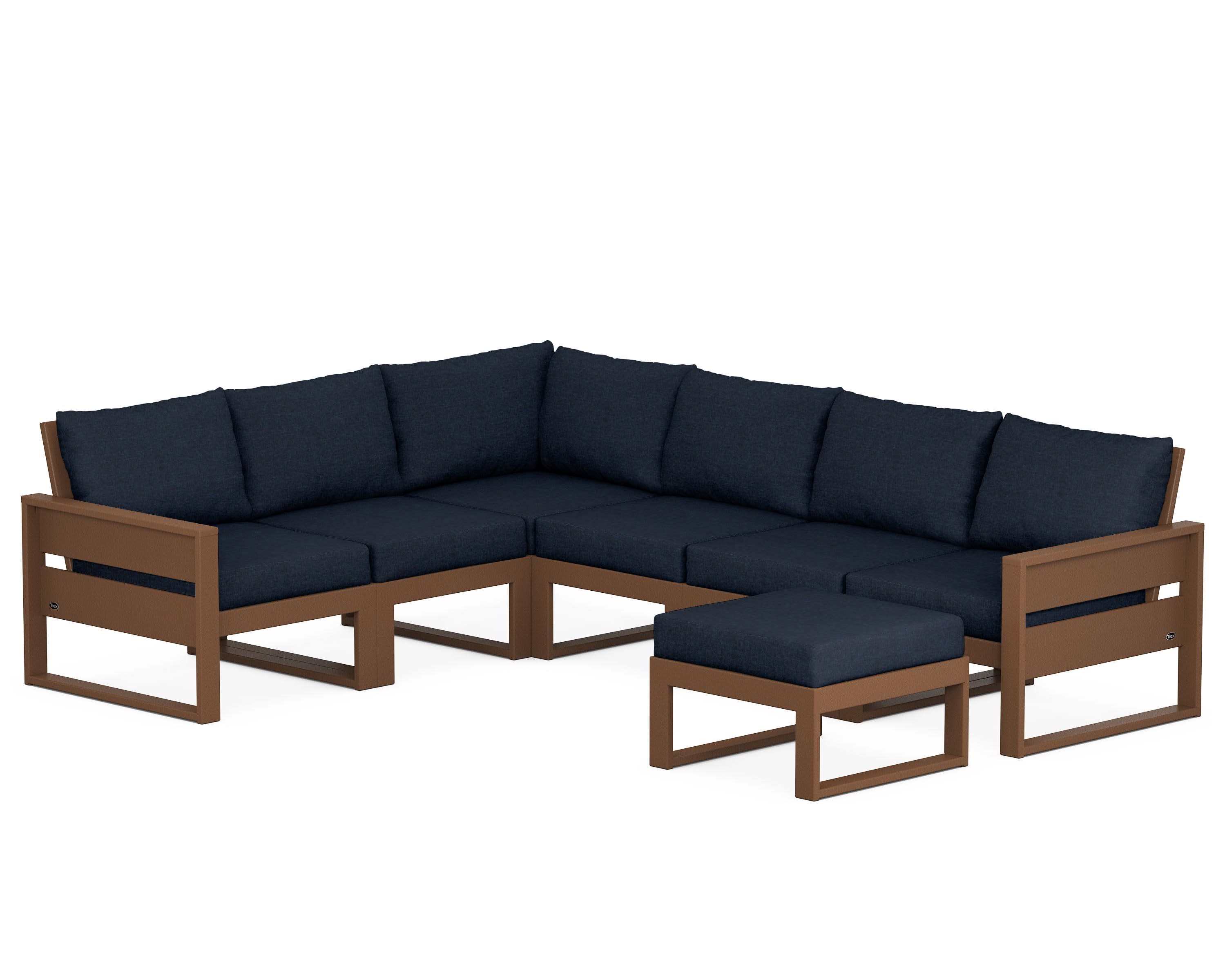 Eastport 6-Piece Sectional with Ottoman in Tree House / Marine Indigo