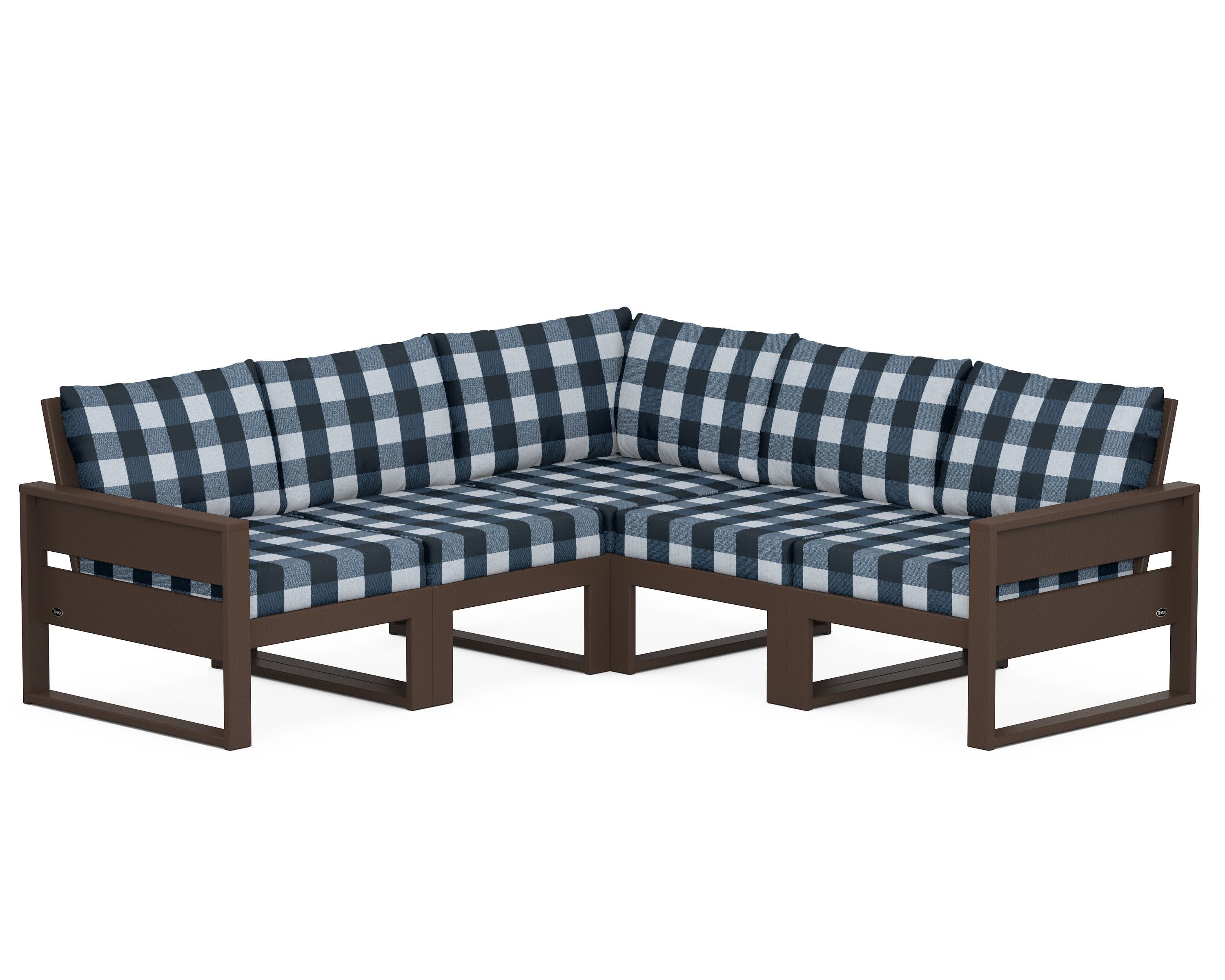 Eastport 5-Piece Sectional in Vintage Lantern / Buffalo Plaid Marine Indigo