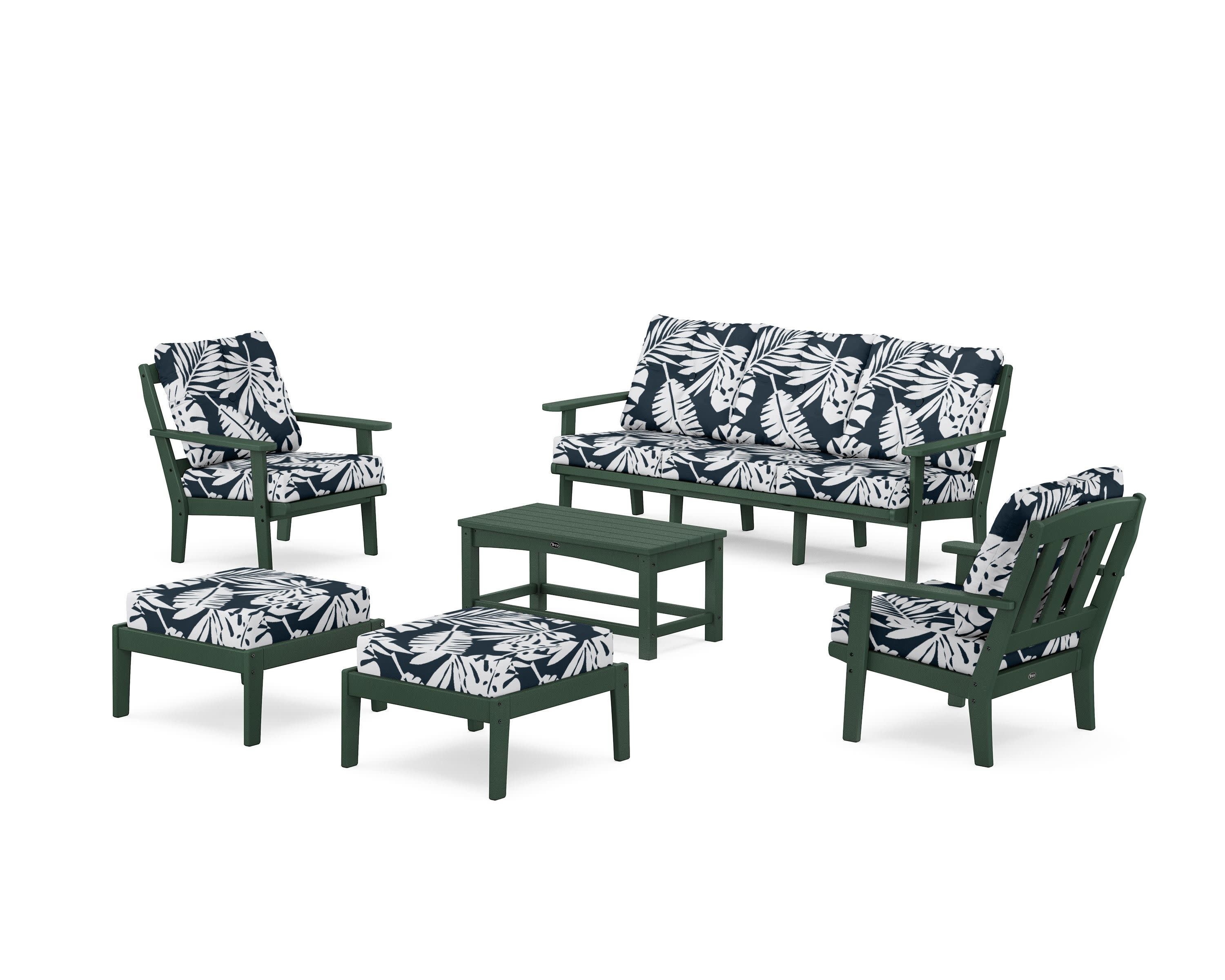 Cape Cod 6-Piece Lounge Sofa Set in Rainforest Canopy / Leaf Marine Indigo