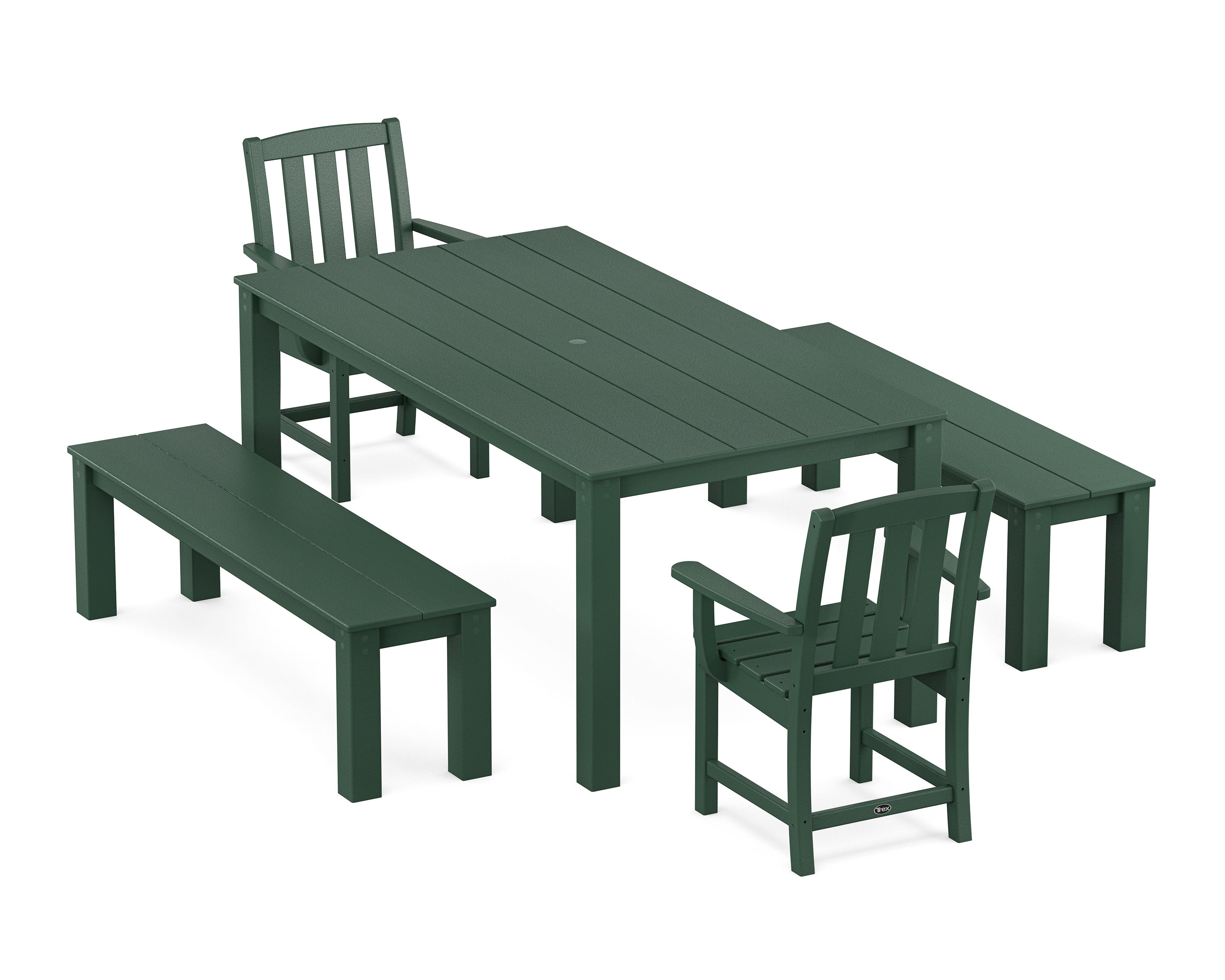 Cape Cod 5-Piece Parsons Dining Set with Benches in Rainforest Canopy