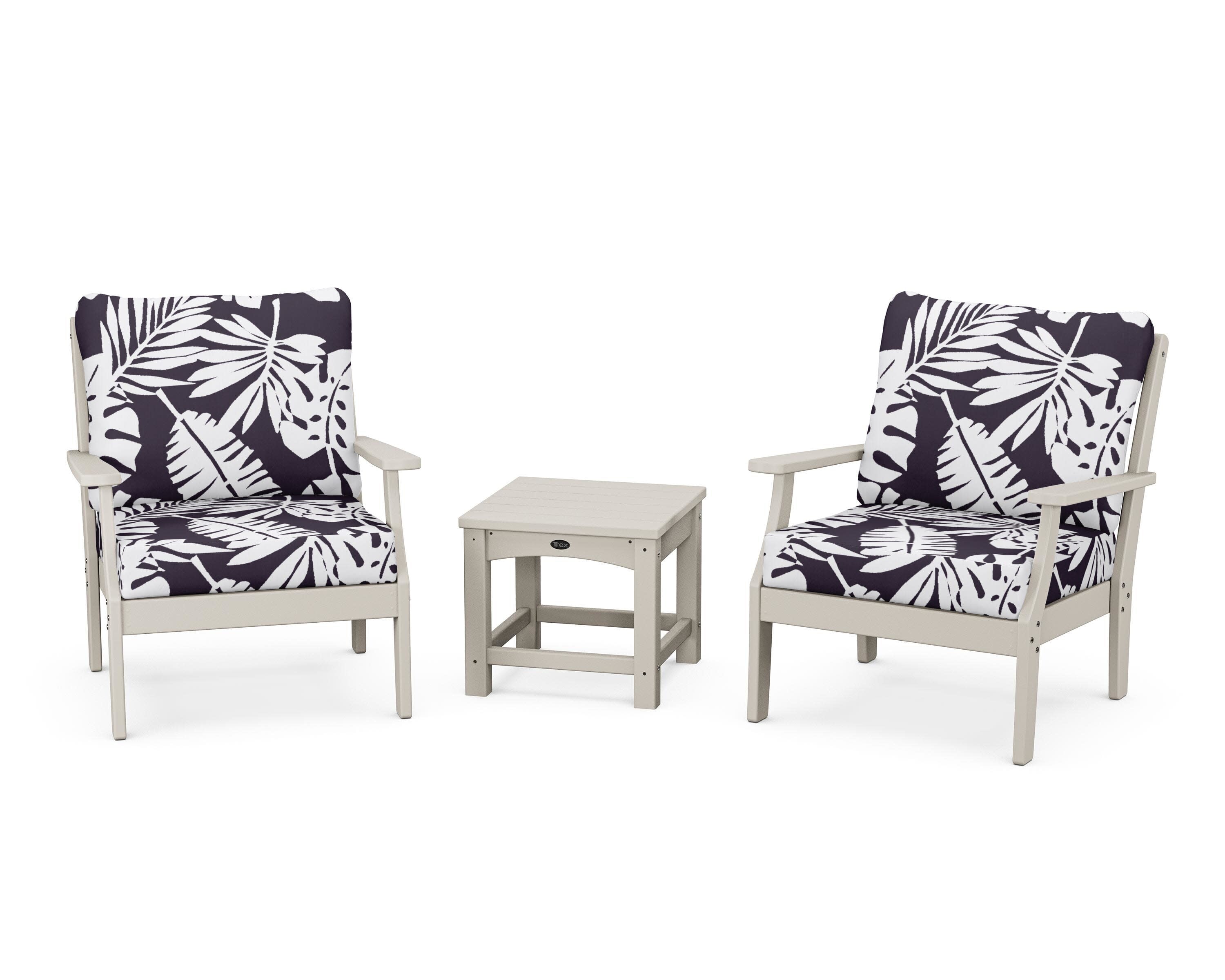 Yacht Club 3-Piece Deep Seating Set in Sand Castle / Leaf Navy