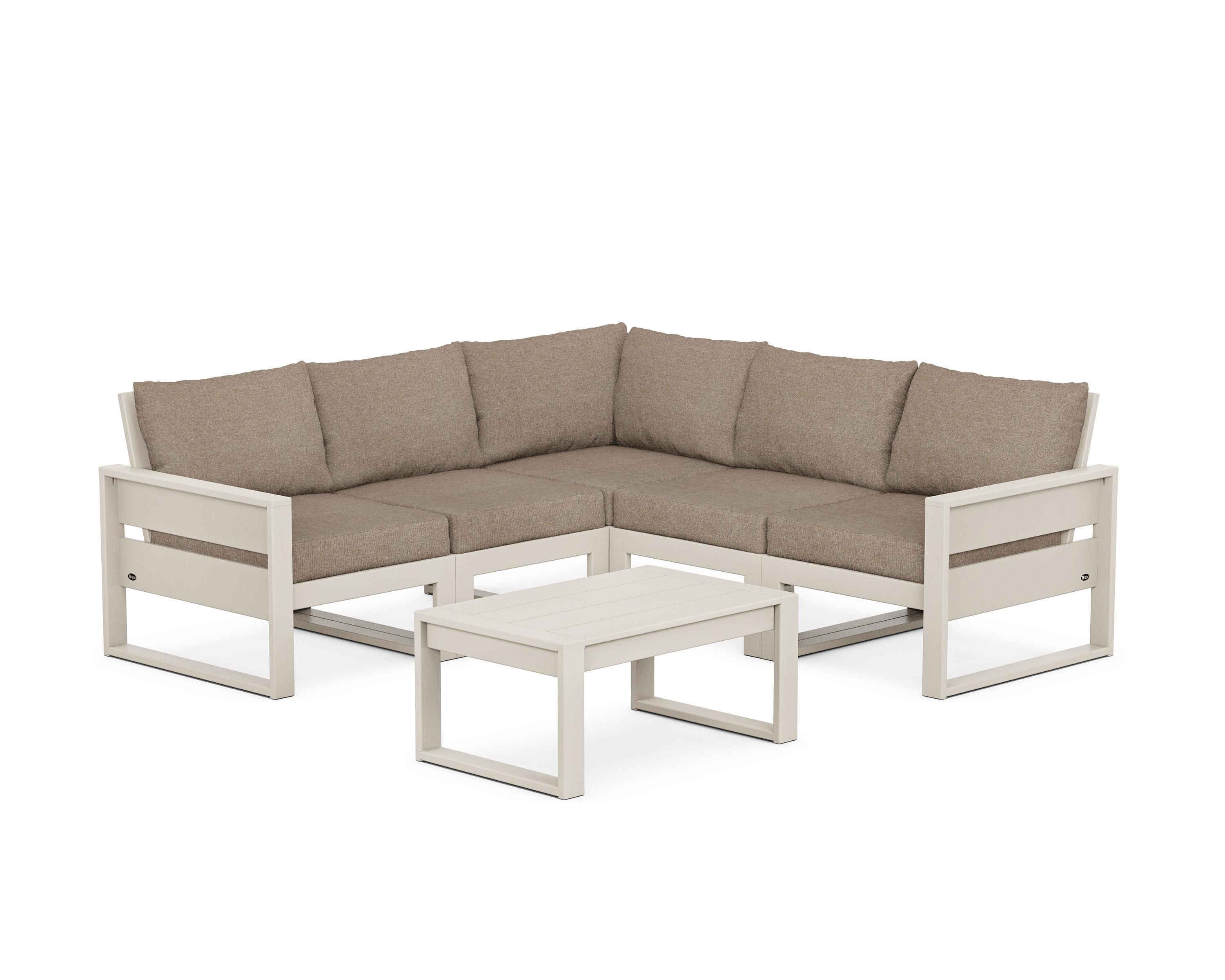Eastport 6-Piece Deep Seating Sectional + Coffee Table Set in Sand Castle / Spiced Burlap