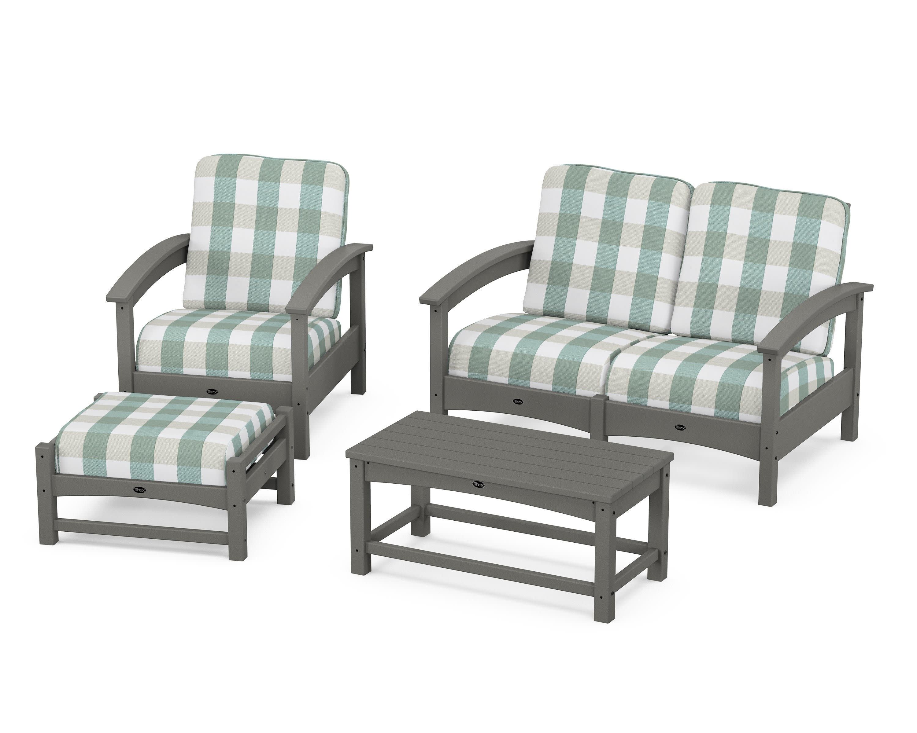 Rockport 4-Piece Deep Seating Conversation Group in Stepping Stone / Buffalo Plaid Glacier Spa