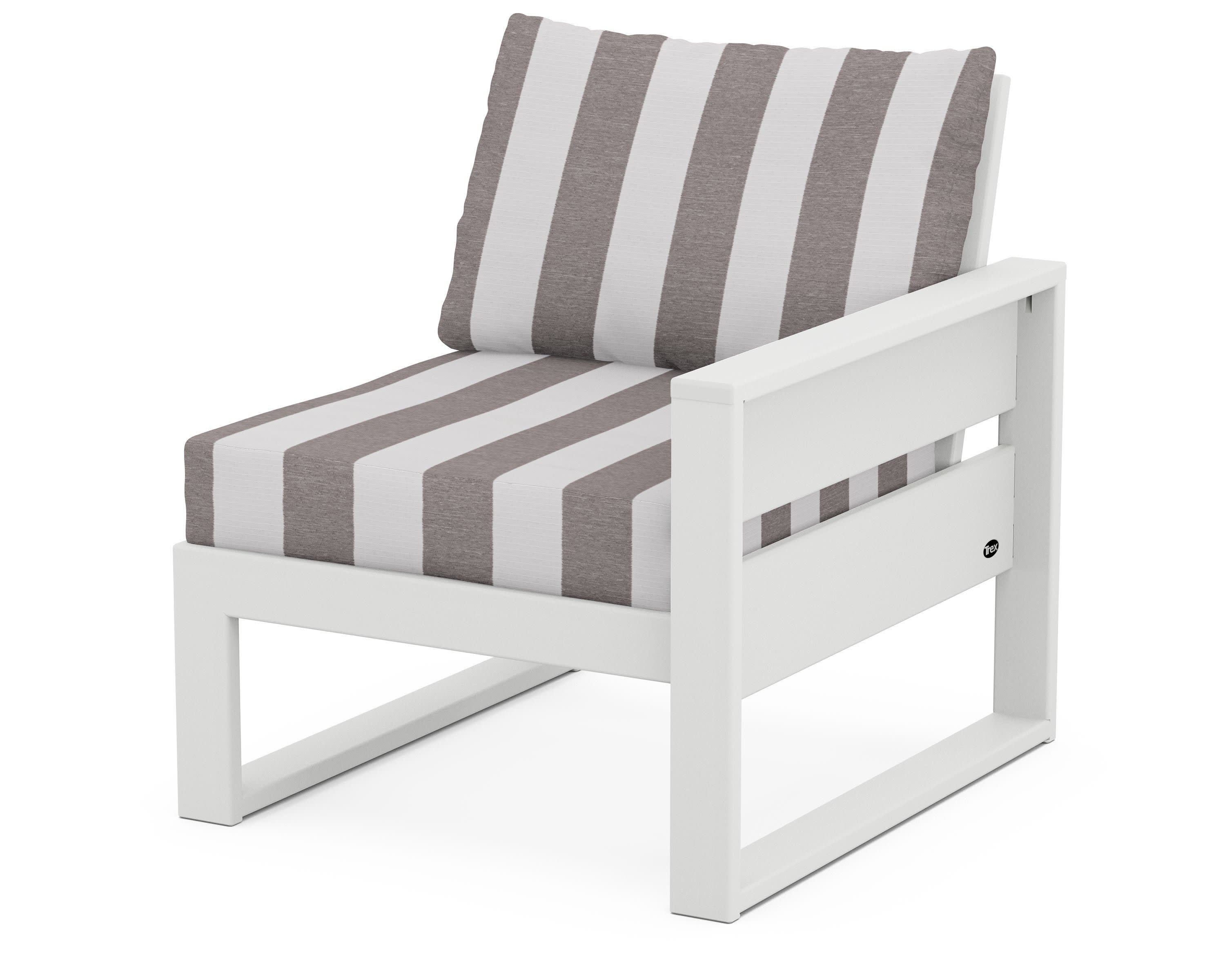 Eastport Modular Right Arm Chair in Classic White / Cabana Stripe Grey Mist