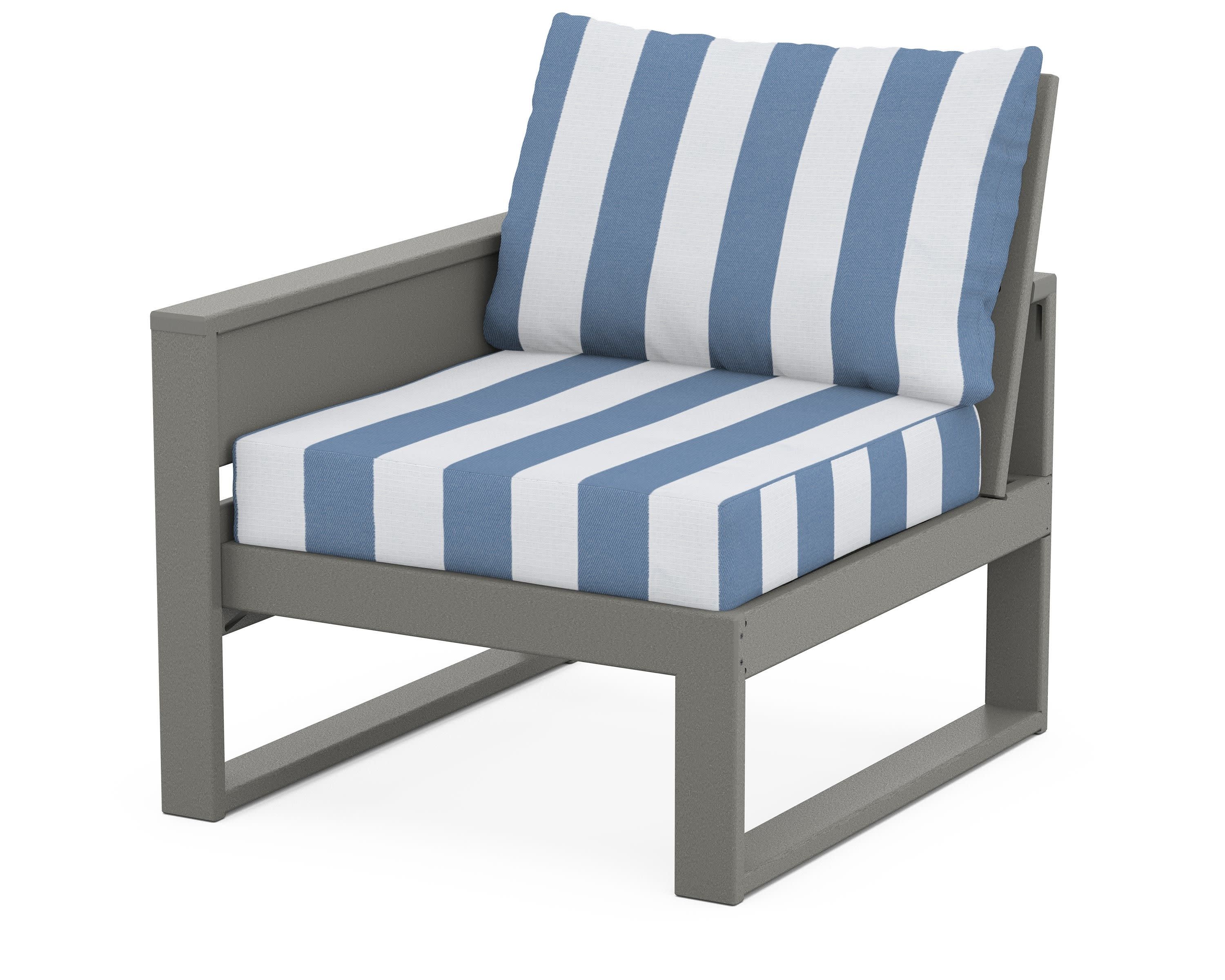 Eastport Modular Left Arm Chair in Stepping Stone / Cabana Stripe Sky Blue