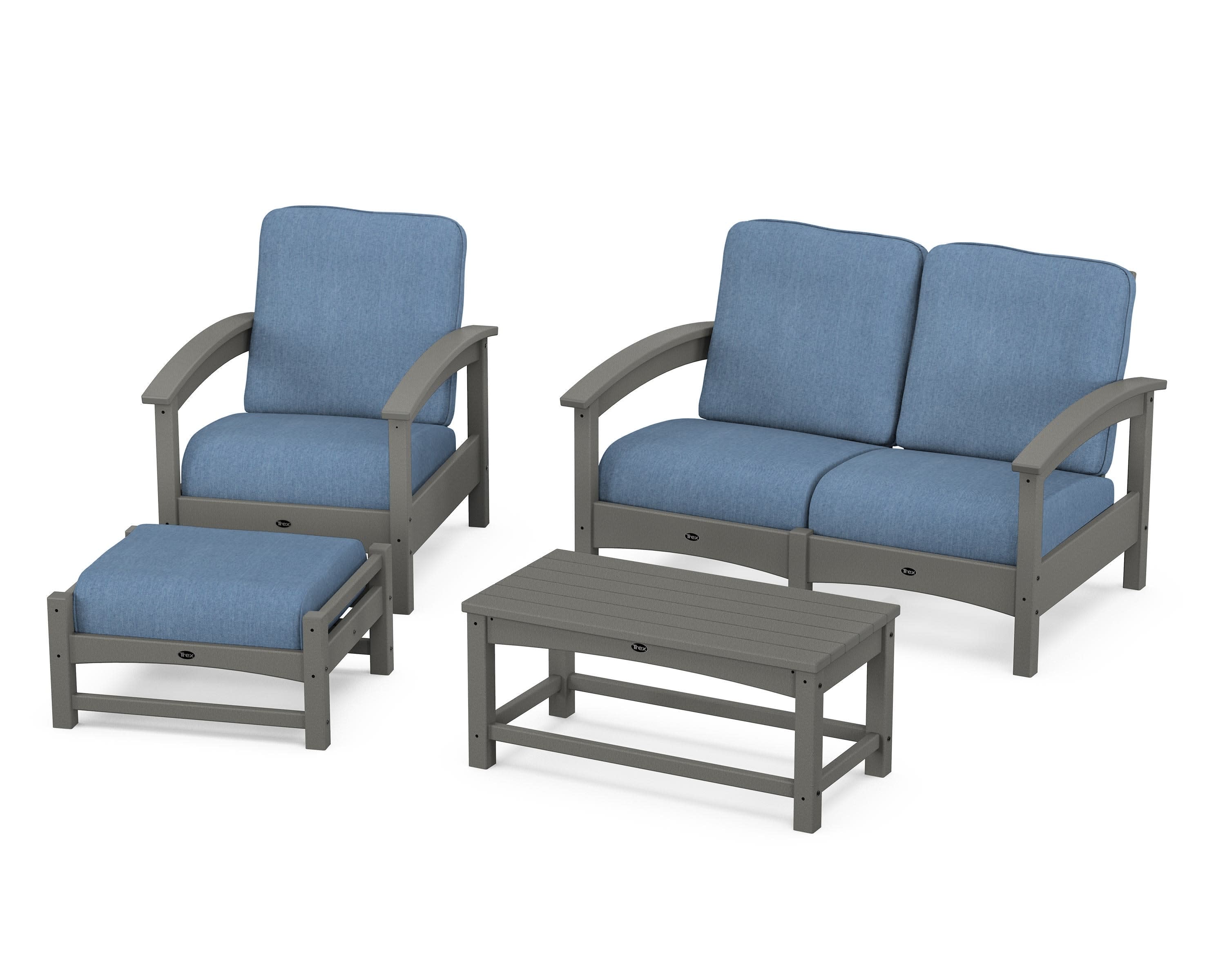 Rockport 4-Piece Deep Seating Conversation Group in Stepping Stone / Sky Blue