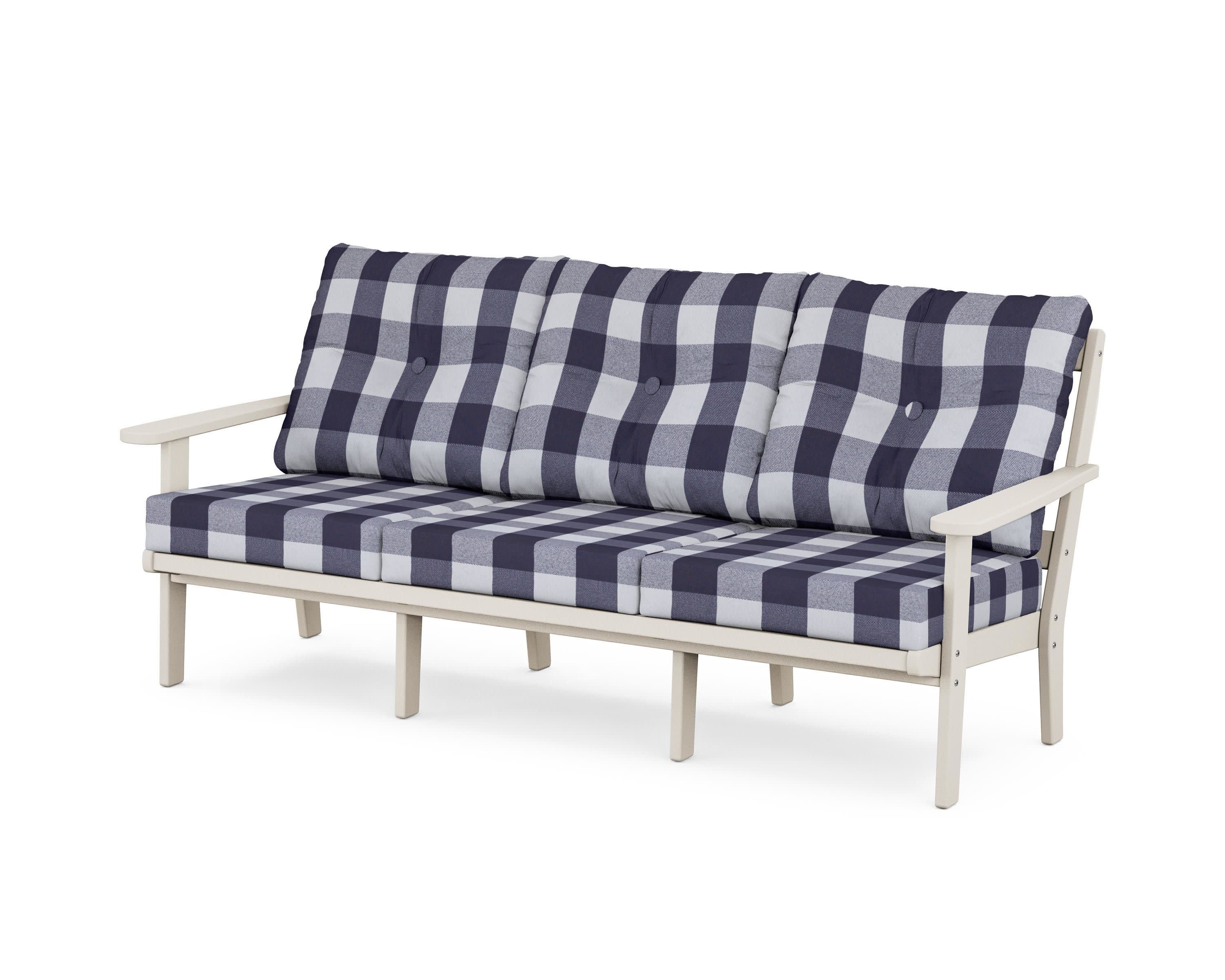 Cape Cod Deep Seating Sofa in Sand Castle / Buffalo Plaid Navy
