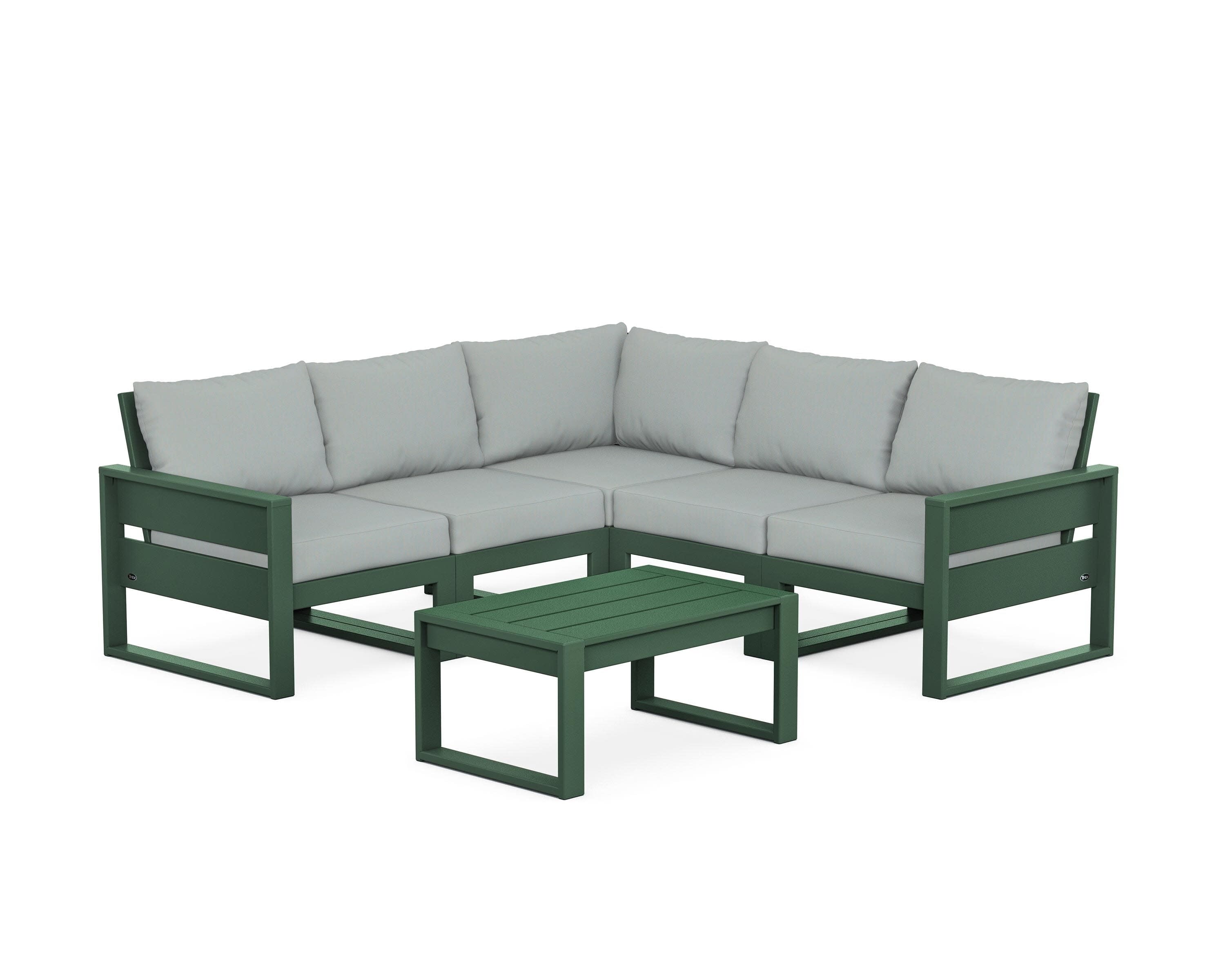 Eastport 6-Piece Deep Seating Sectional + Coffee Table Set in Rainforest Canopy / Spa