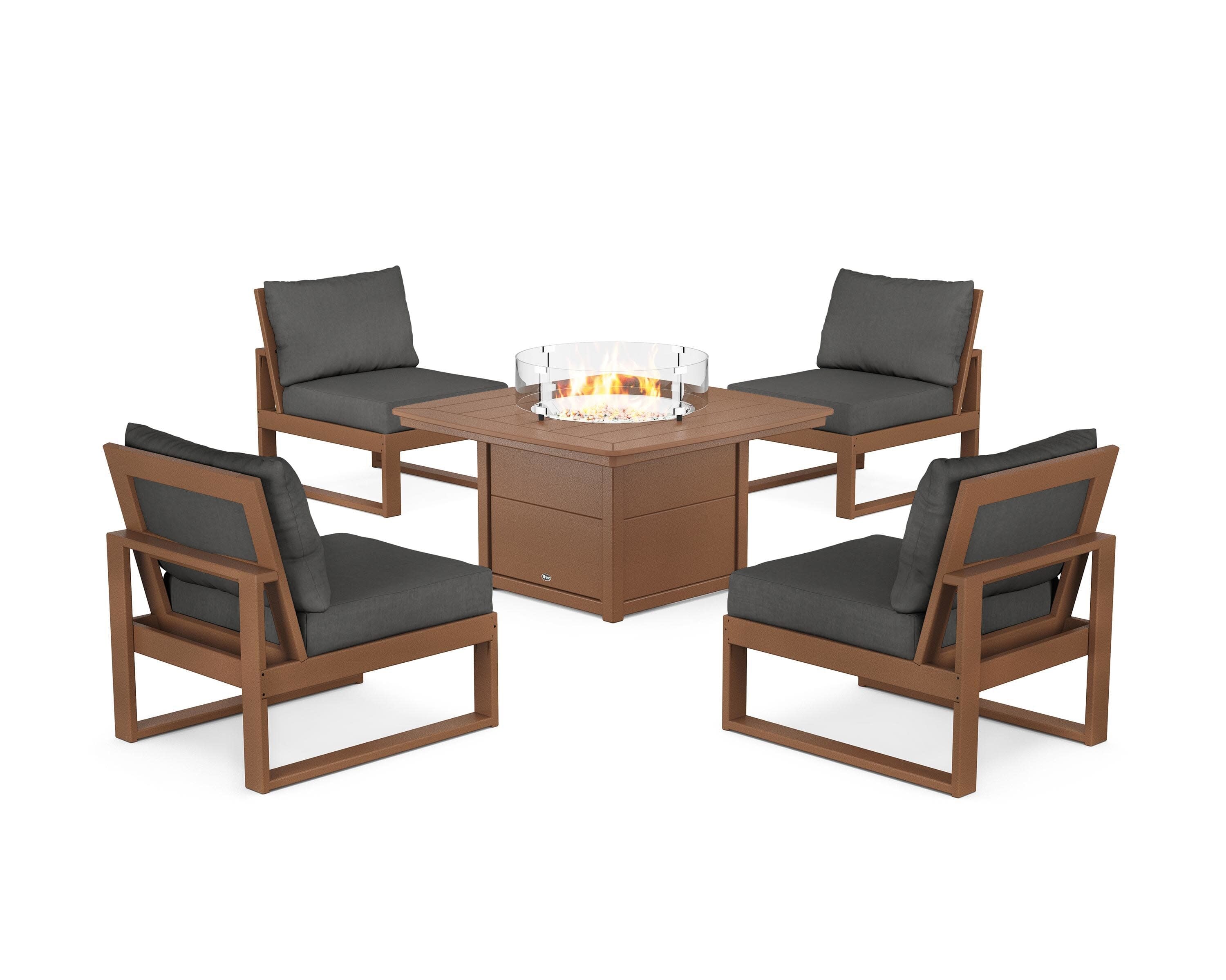 Eastport Modular 5-Piece Deep Seating Set with Yacht Club Fire Pit Table in Tree House / Spectrum Carbon