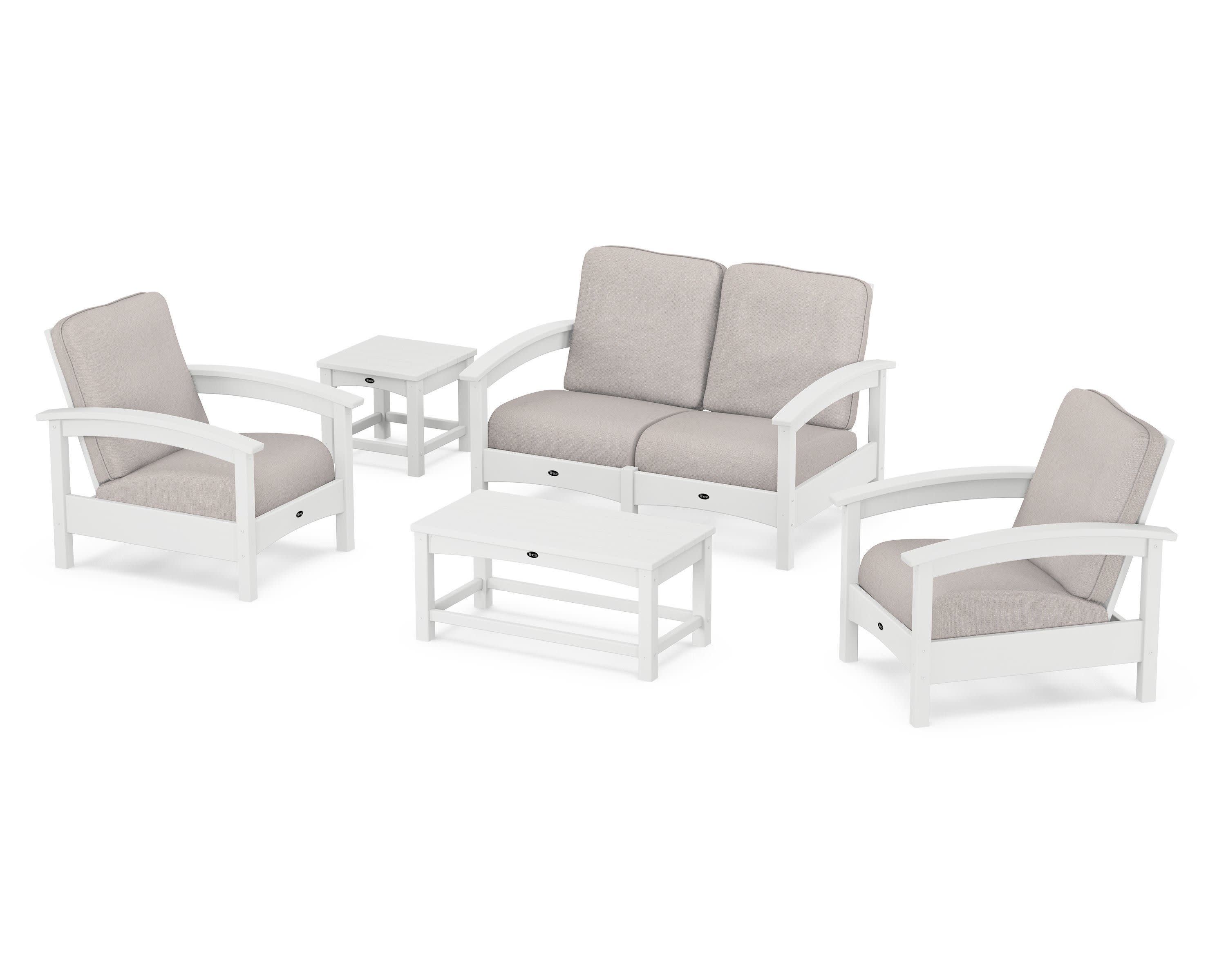 Rockport Club 6-Piece Deep Seating Conversation Set in Classic White / Dune Burlap