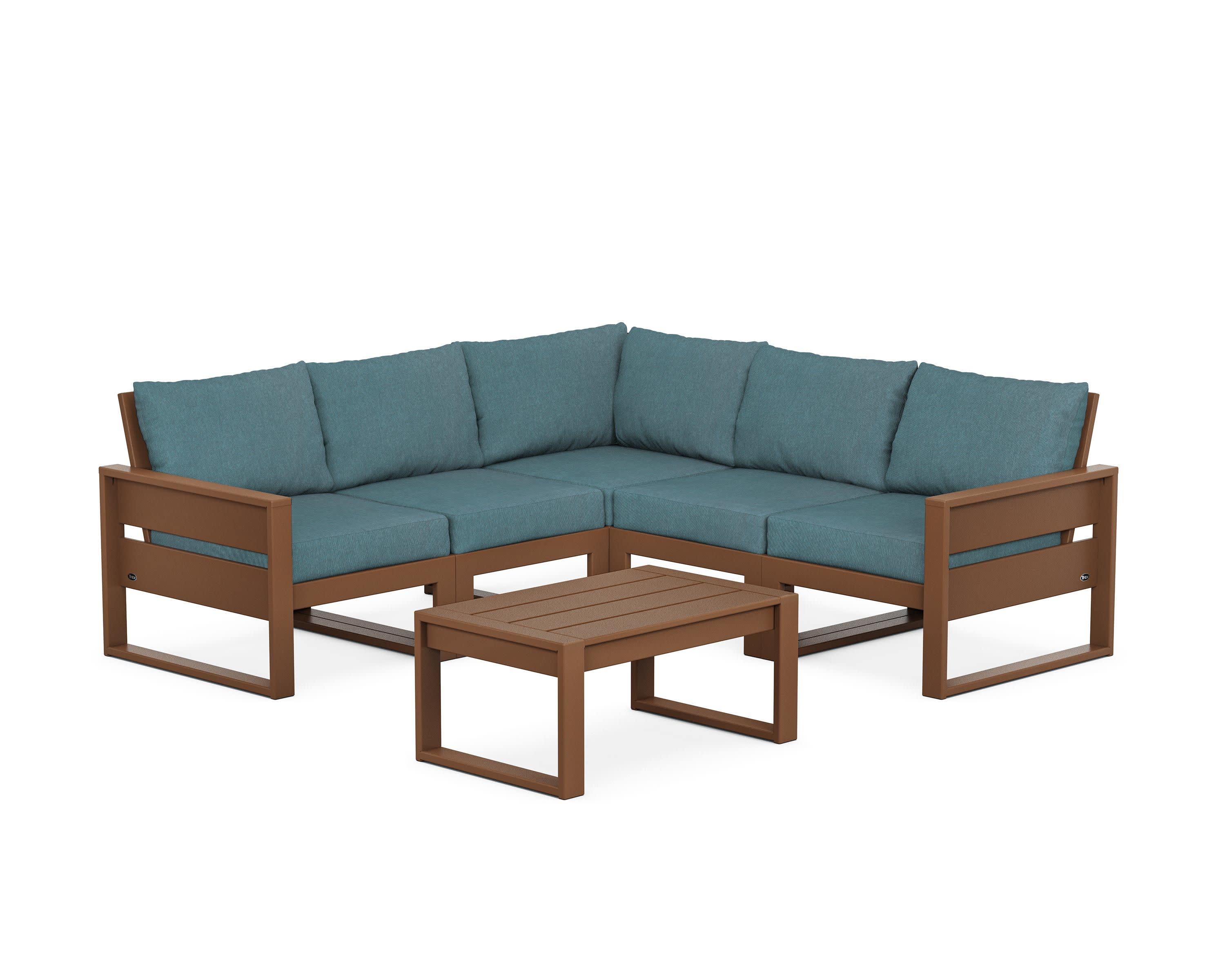 Eastport 6-Piece Deep Seating Sectional + Coffee Table Set in Tree House / Ocean Teal